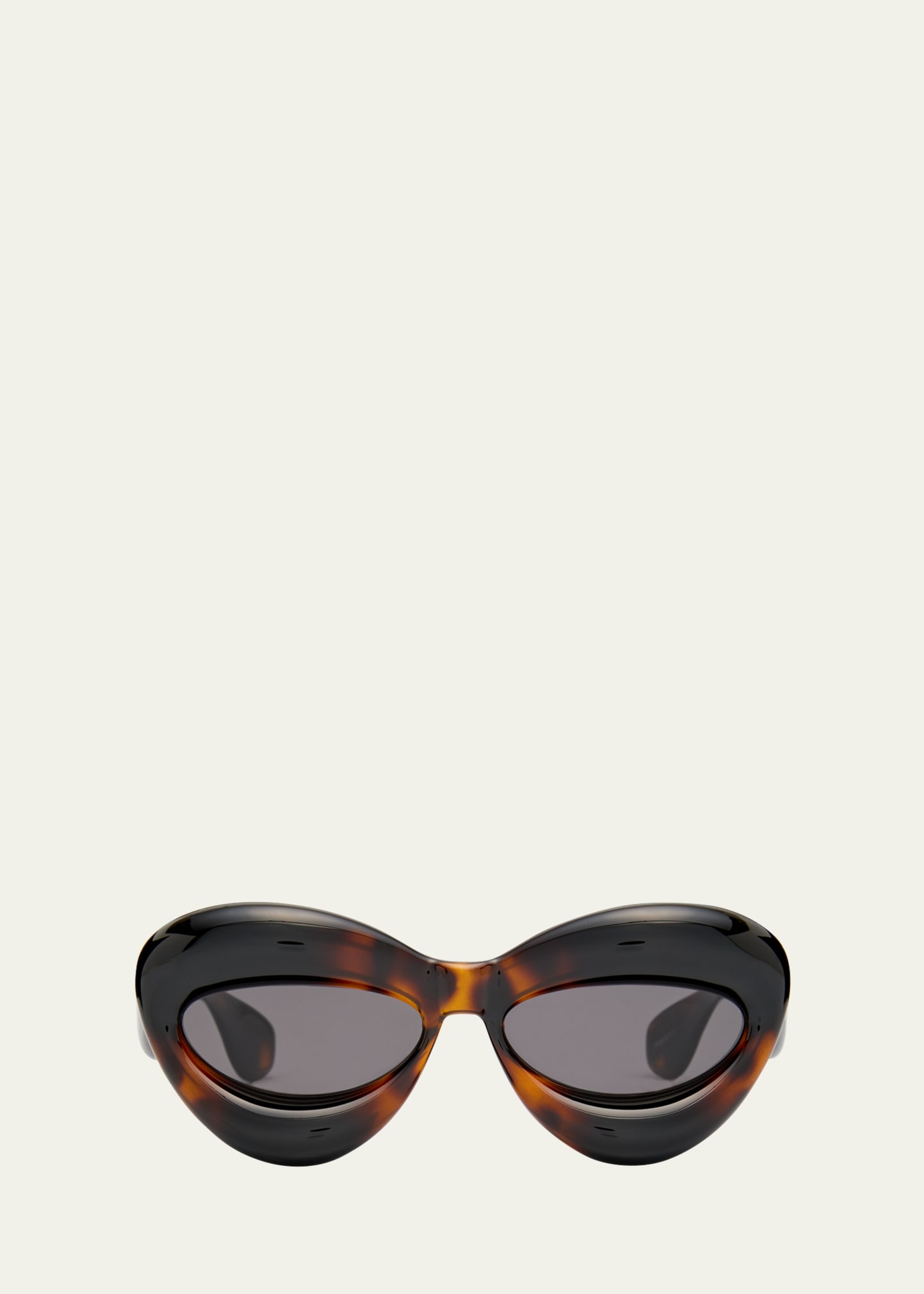 Loewe Men's Inflated Acetate-nylon Cat Eye Sunglasses In Dark Havana Smoke