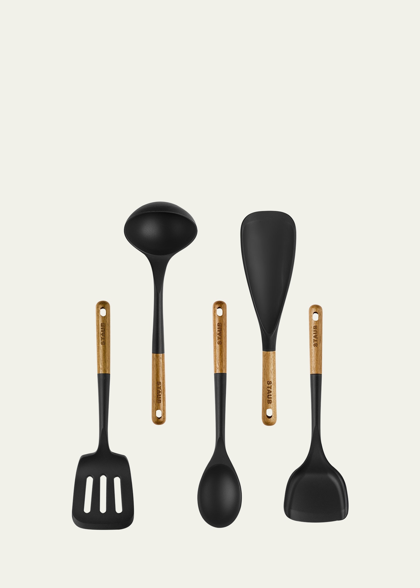 Staub Silicone & Wood 5-piece Cooking Utensil Set In Matte Black