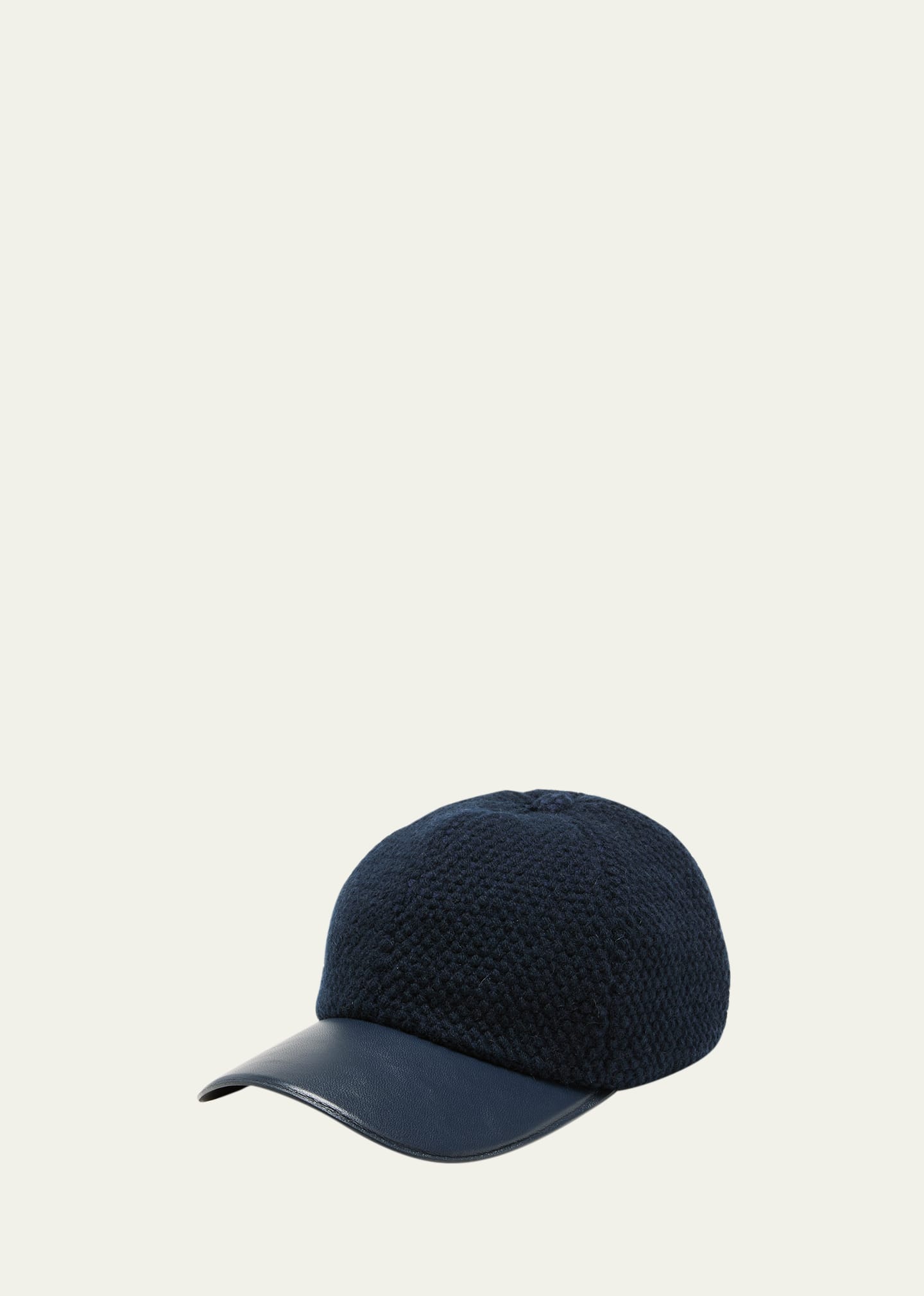 Woven Cashmere-Wool & Leather Baseball Cap