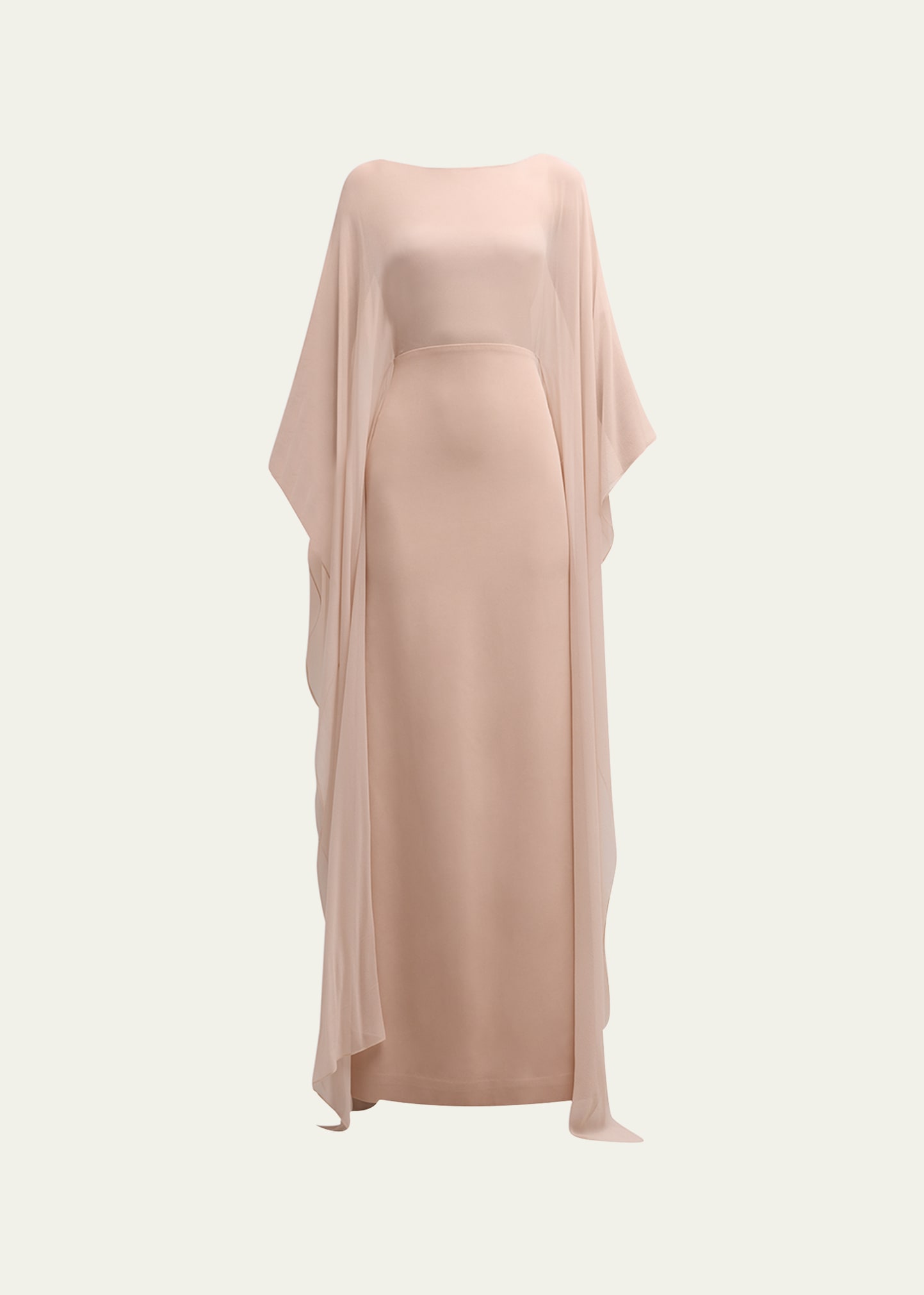 Koltson Silk Illusion Caftan Gown With Draped Sleeves In Blush