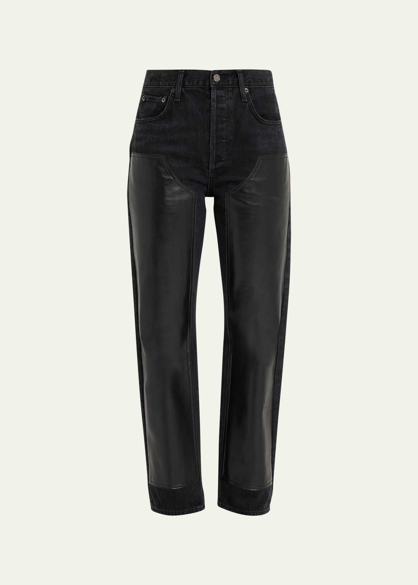 Shop Agolde Ryder Straight-leg Leather Patch Jeans In Ink Detox