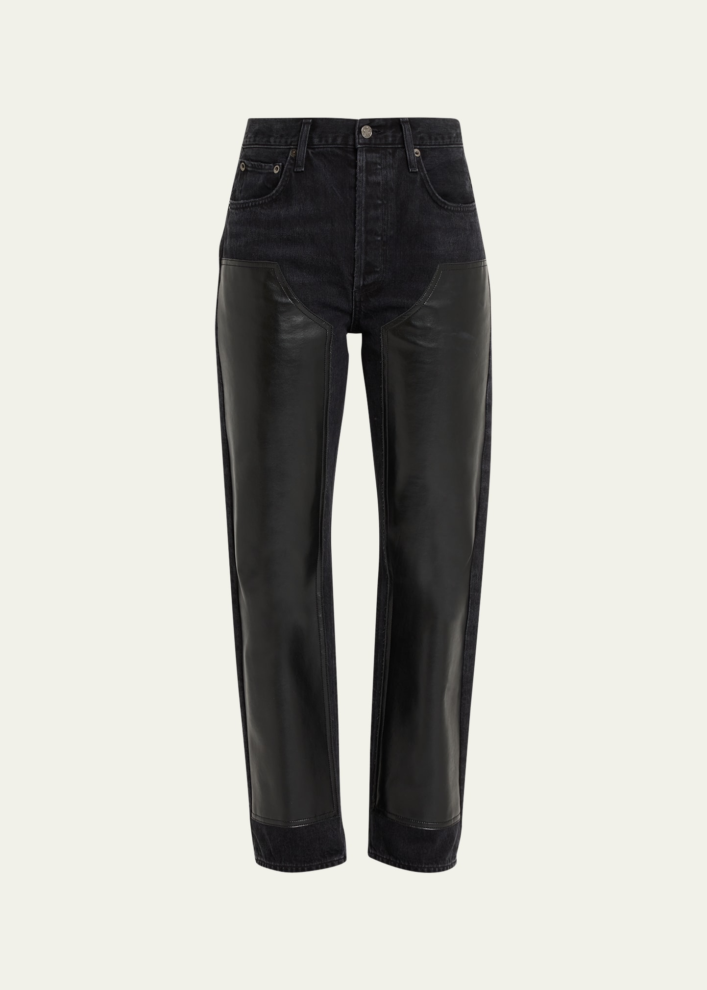 Agolde Ryder Straight-leg Leather Patch Jeans In Ink/detox