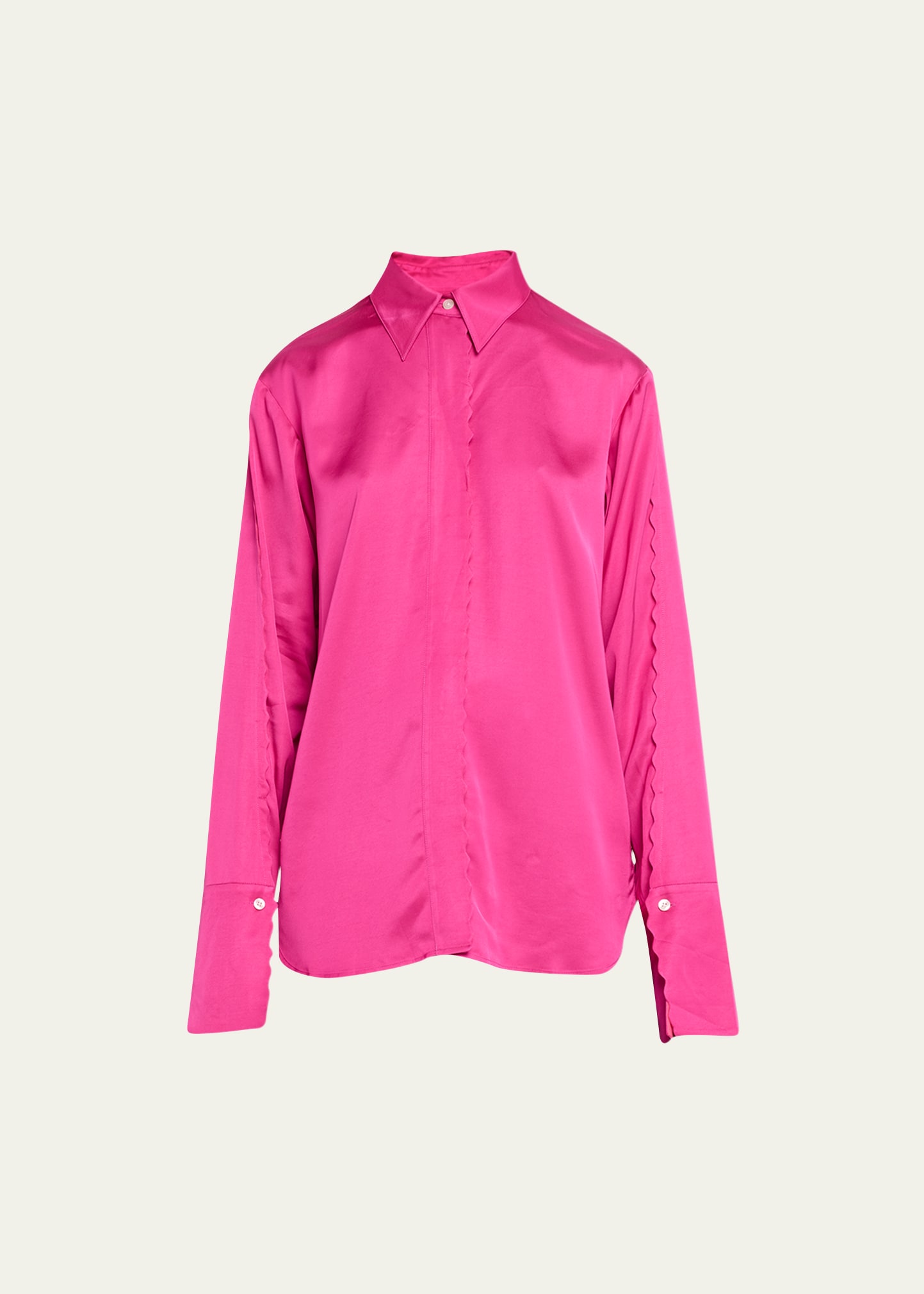Shop A.l.c Haven Scalloped Button-front Satin Shirt In Disco Pink