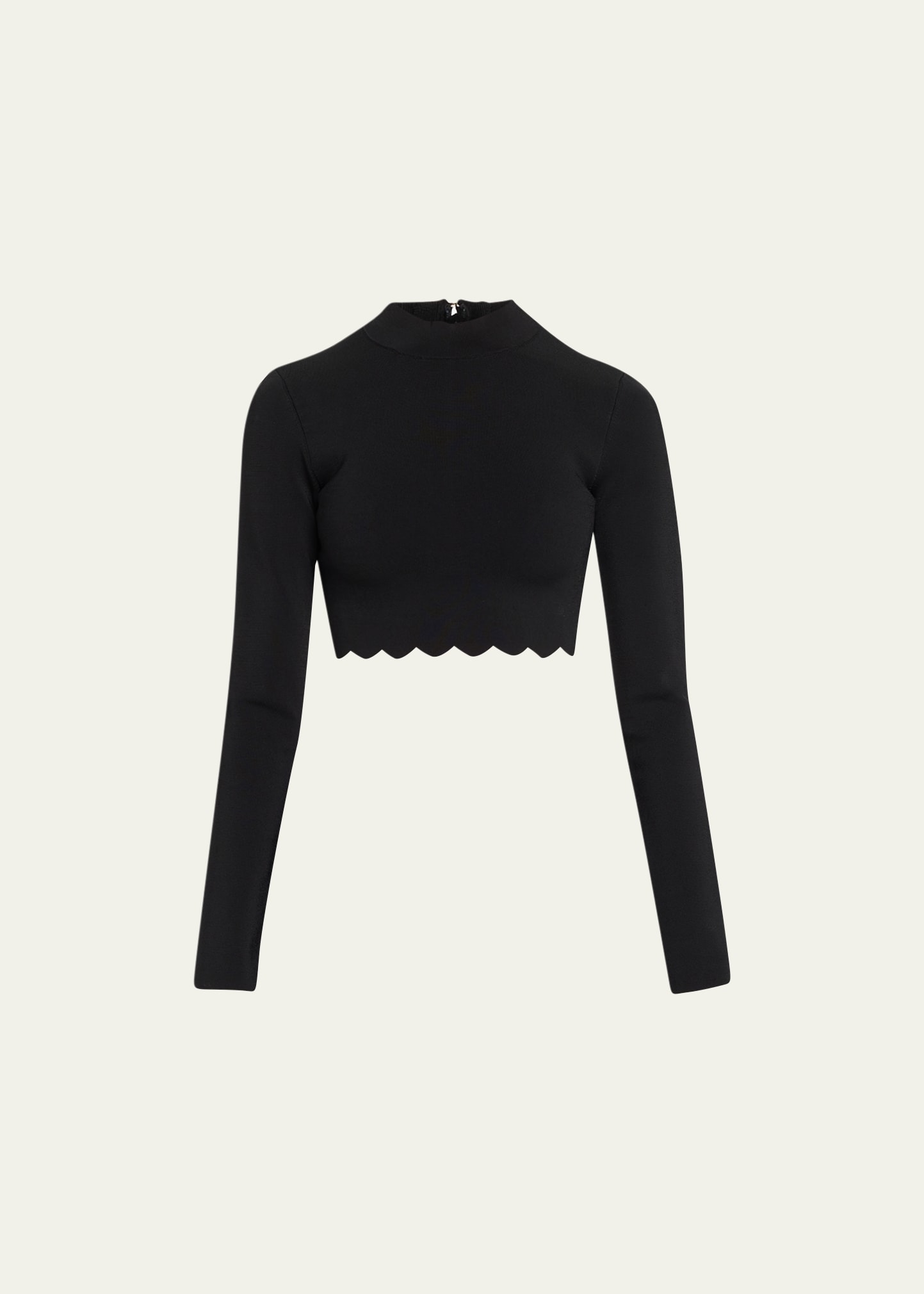 A.l.c Bea Long-sleeve Scallop Crop Top In Black