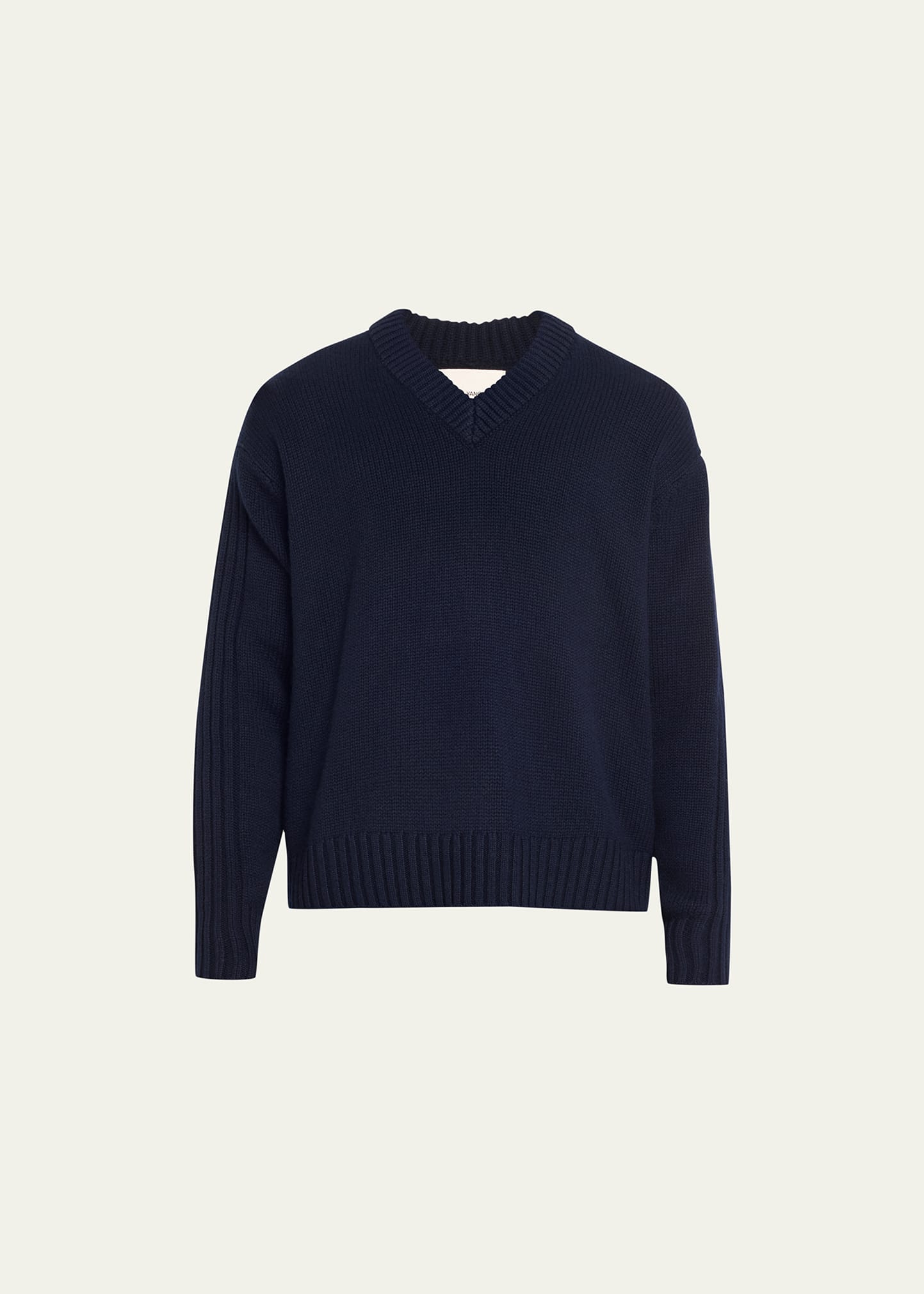 Lisa Yang Men's Ribbed V-neck Cashmere Sweater In Navy