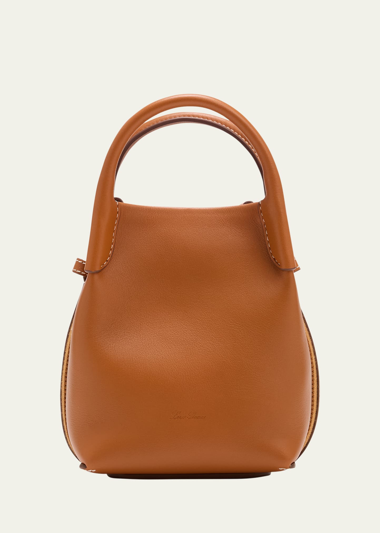 Loro Piana Bale Micro Rounded Leather Top-handle Bag In Brown