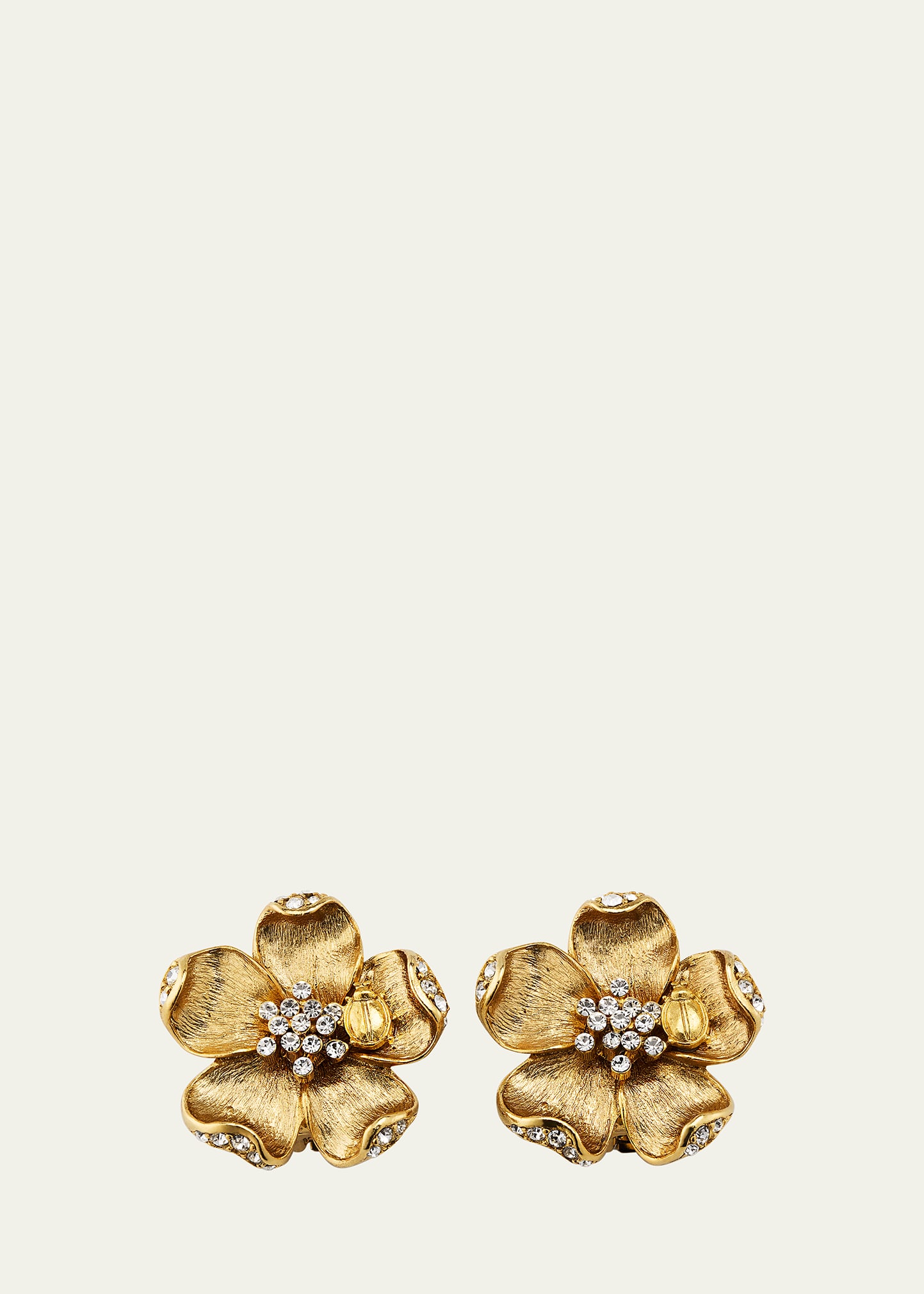 Oscar De La Renta Ladybug Flower Earrings In Gold