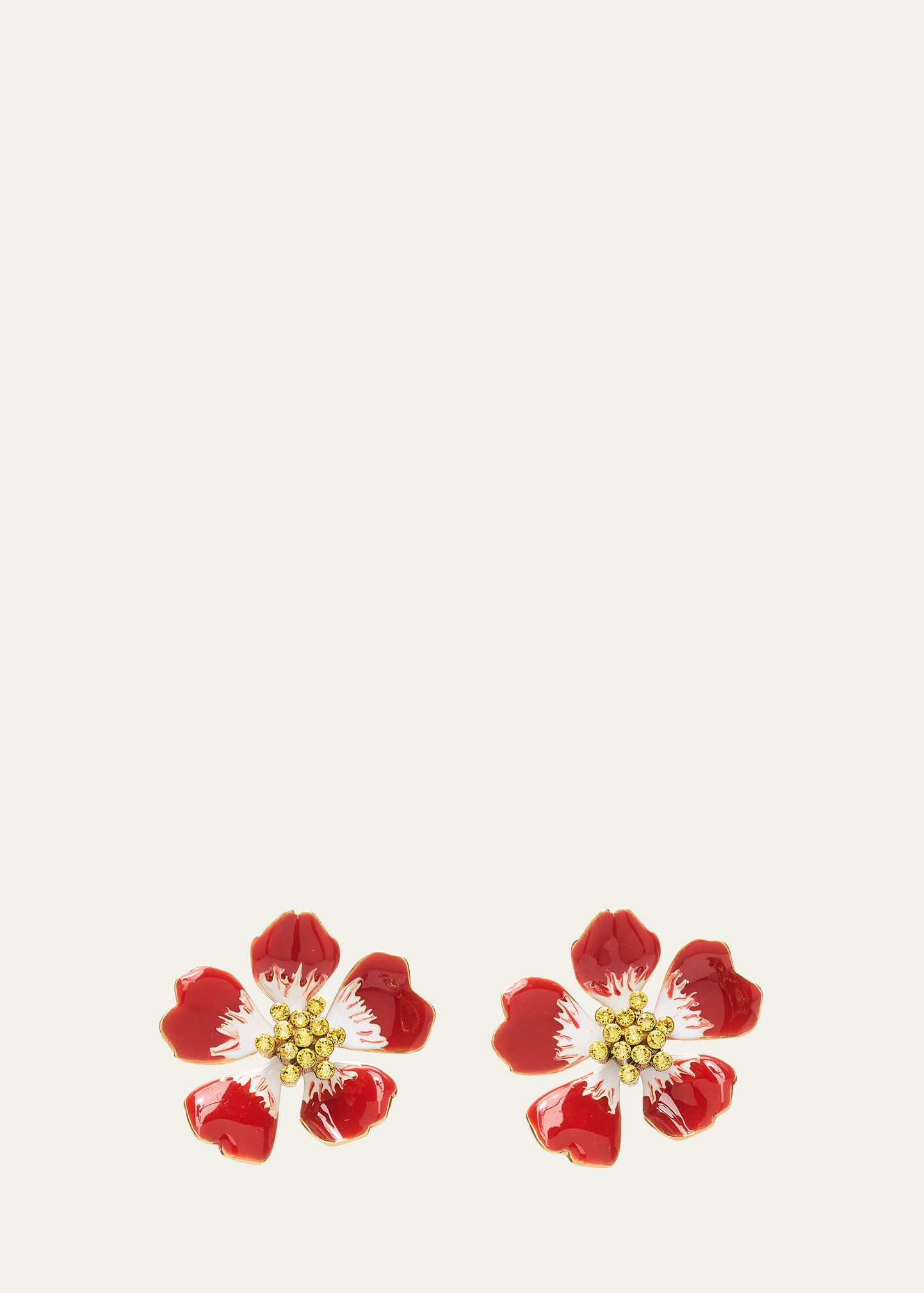 Oscar De La Renta Hand-painted Flower Earrings In Red