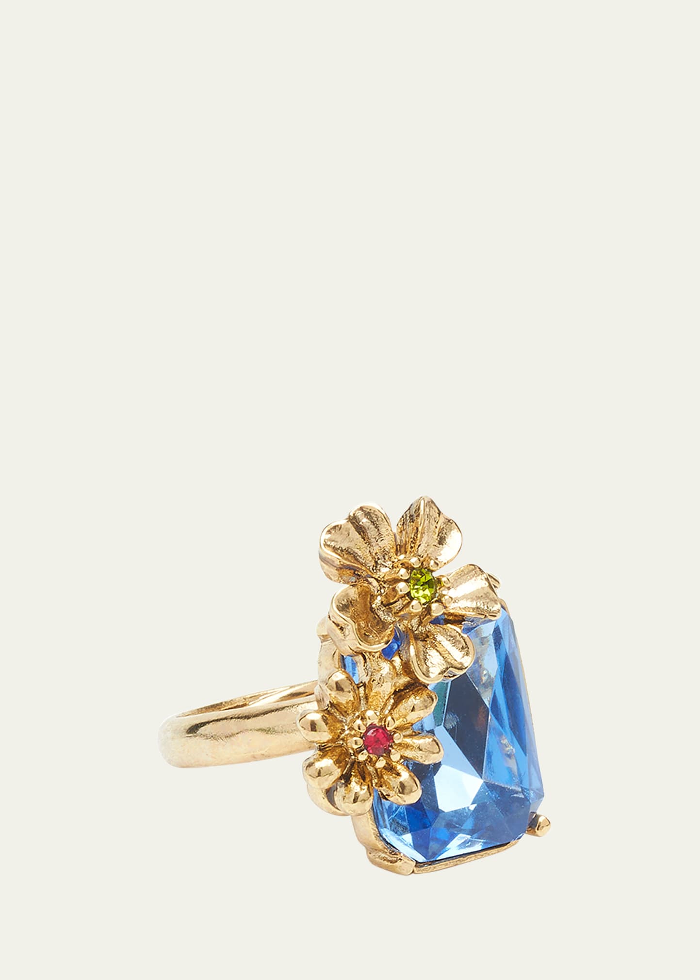 Oscar De La Renta Women's Goldtone & Crystal Glass Flower Ring In Sapphire