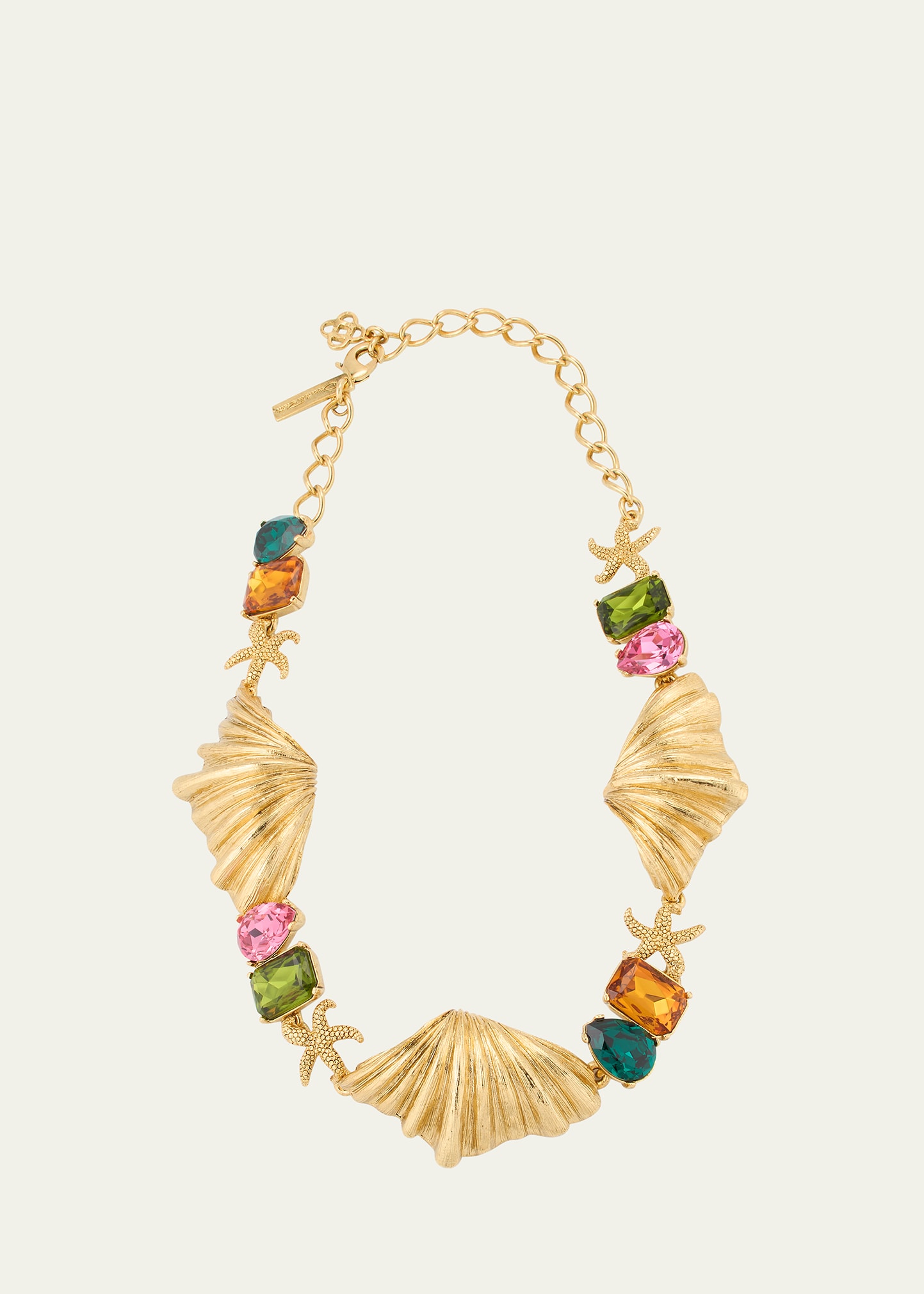 Oscar De La Renta Textured Shell Crystal Necklace In Gold