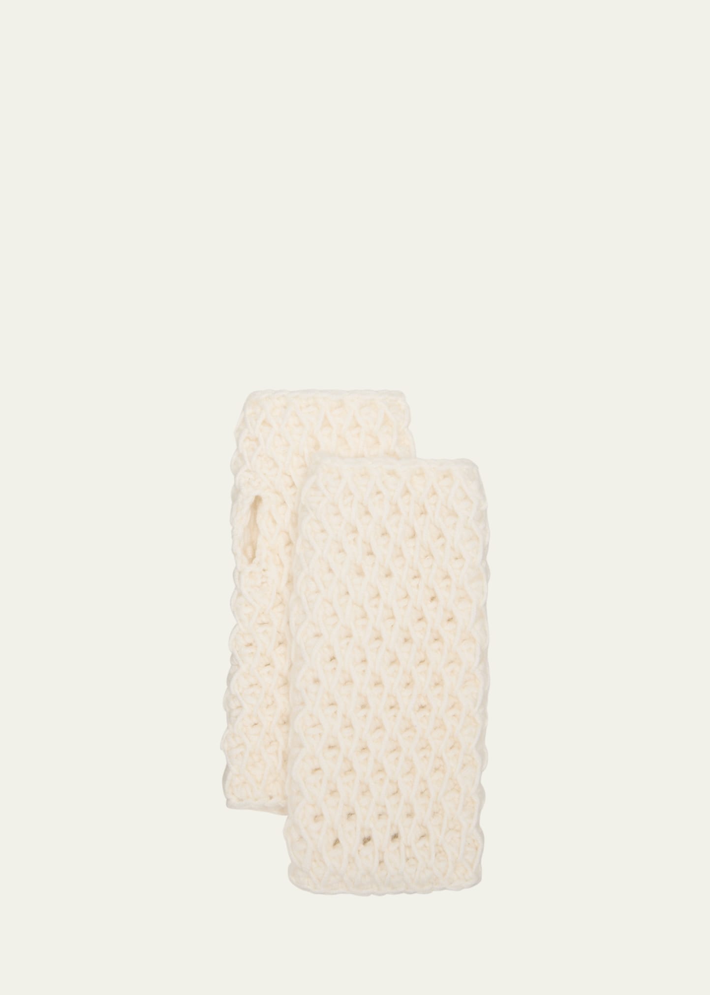 Hania New York Cashmere Honeycomb Crochet Fingerless Gloves In White
