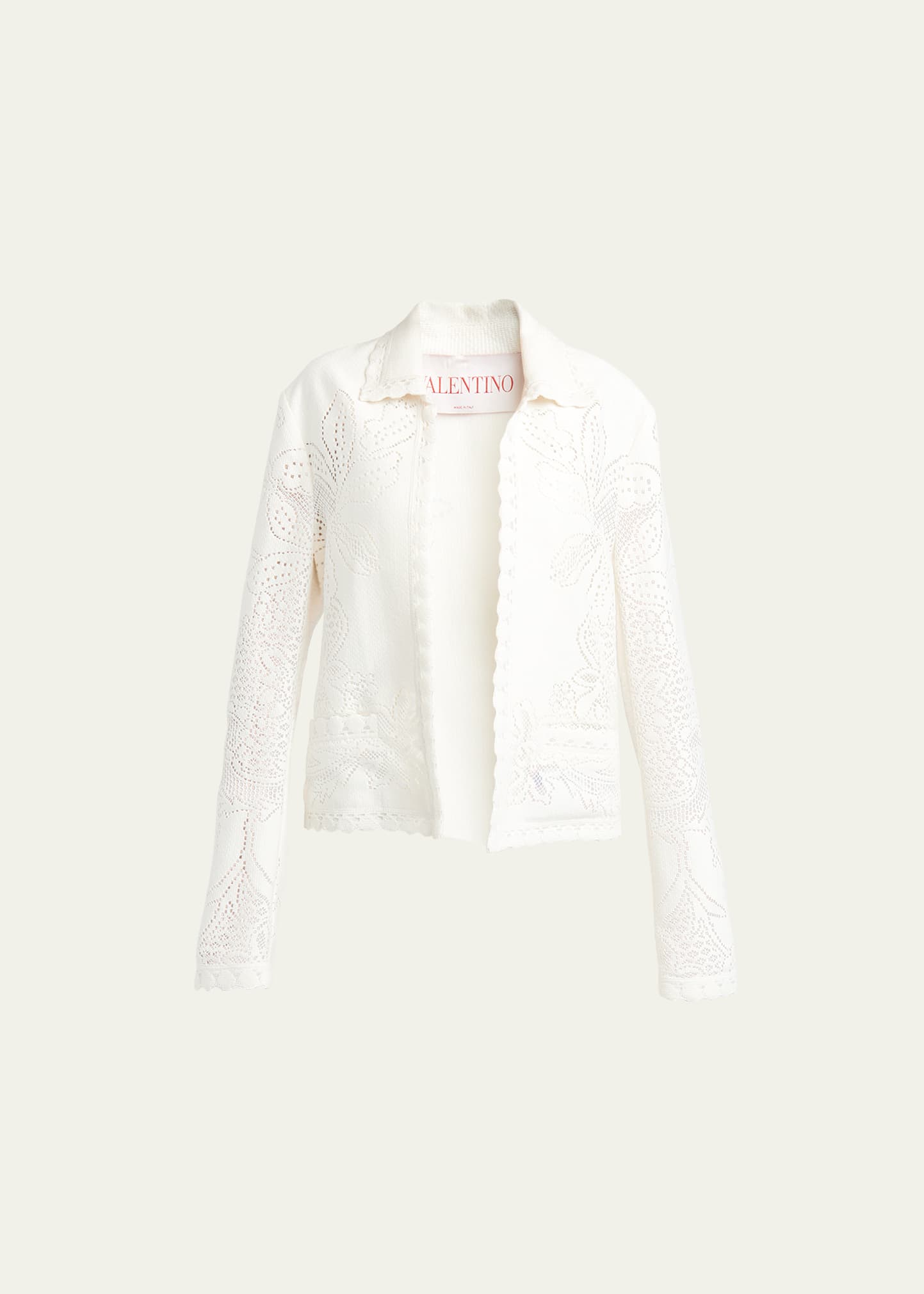 Shop Valentino Guipure Lace Collared Jacket In Ivory