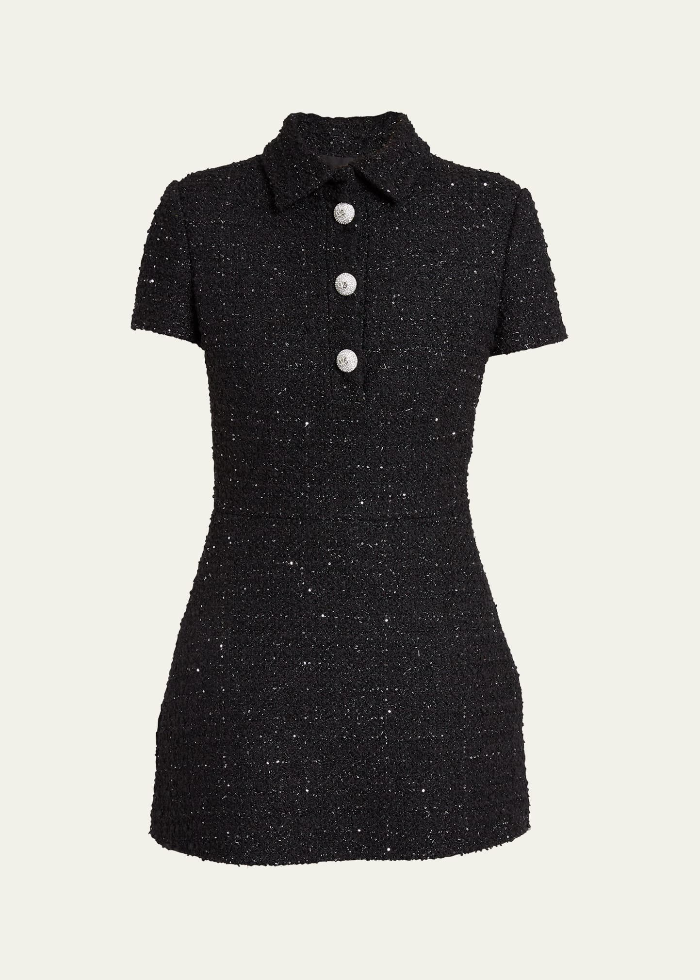 Shop Valentino Metallic Tweed Polo Mini Dress In Black Multi