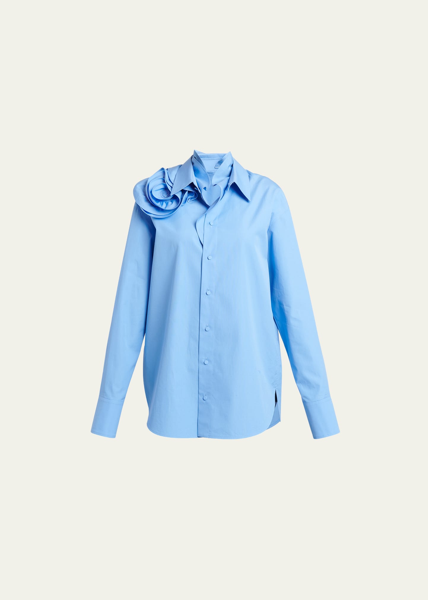 Shop Valentino Rosette-collar Long-sleeve Shirt In Lilac Blue