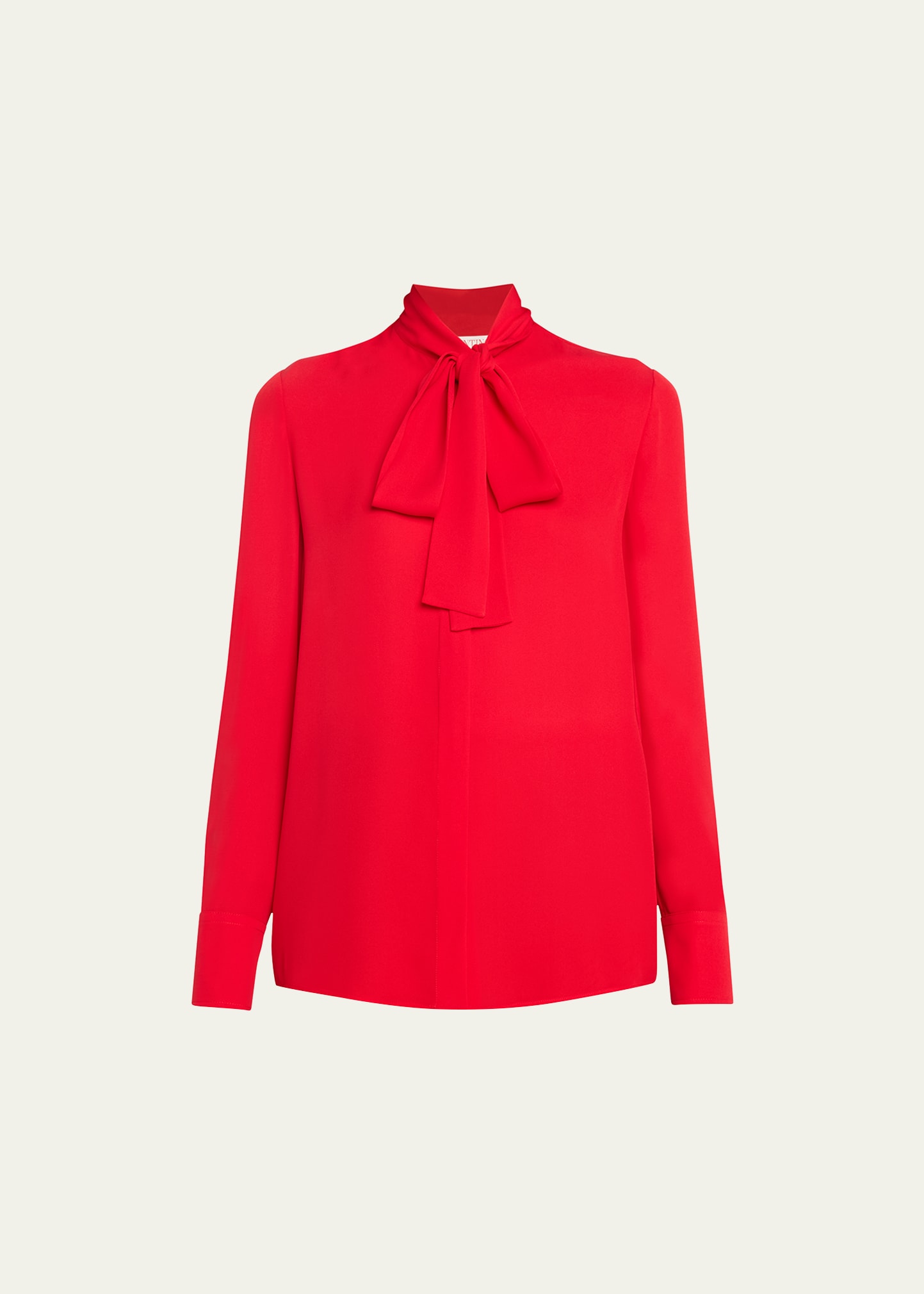 Shop Valentino Scarf-neck Long-sleeve Silk Blouse In Red