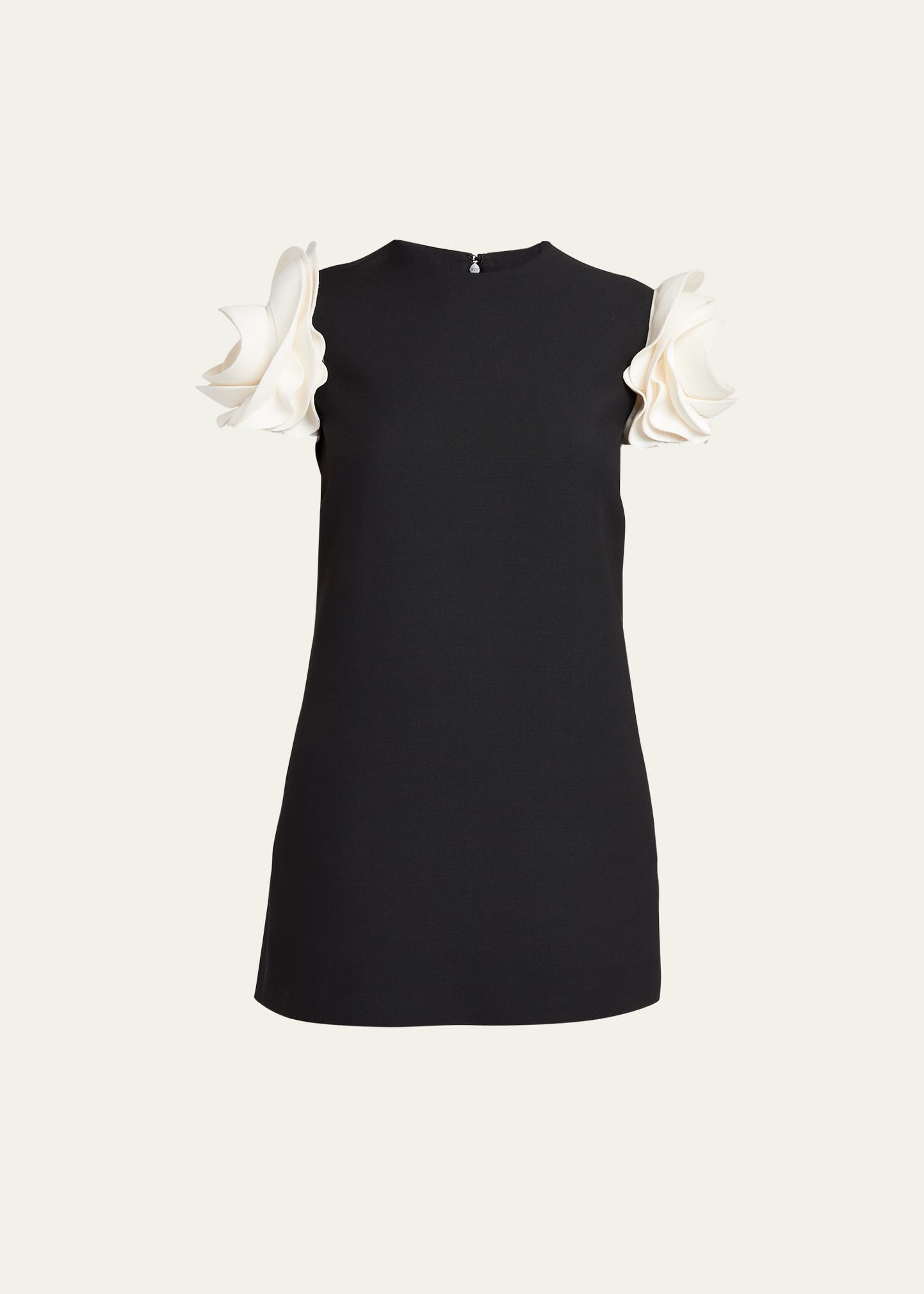 Valentino Dress With Round Neckline And Ruffled Sleeves In Black Ivory