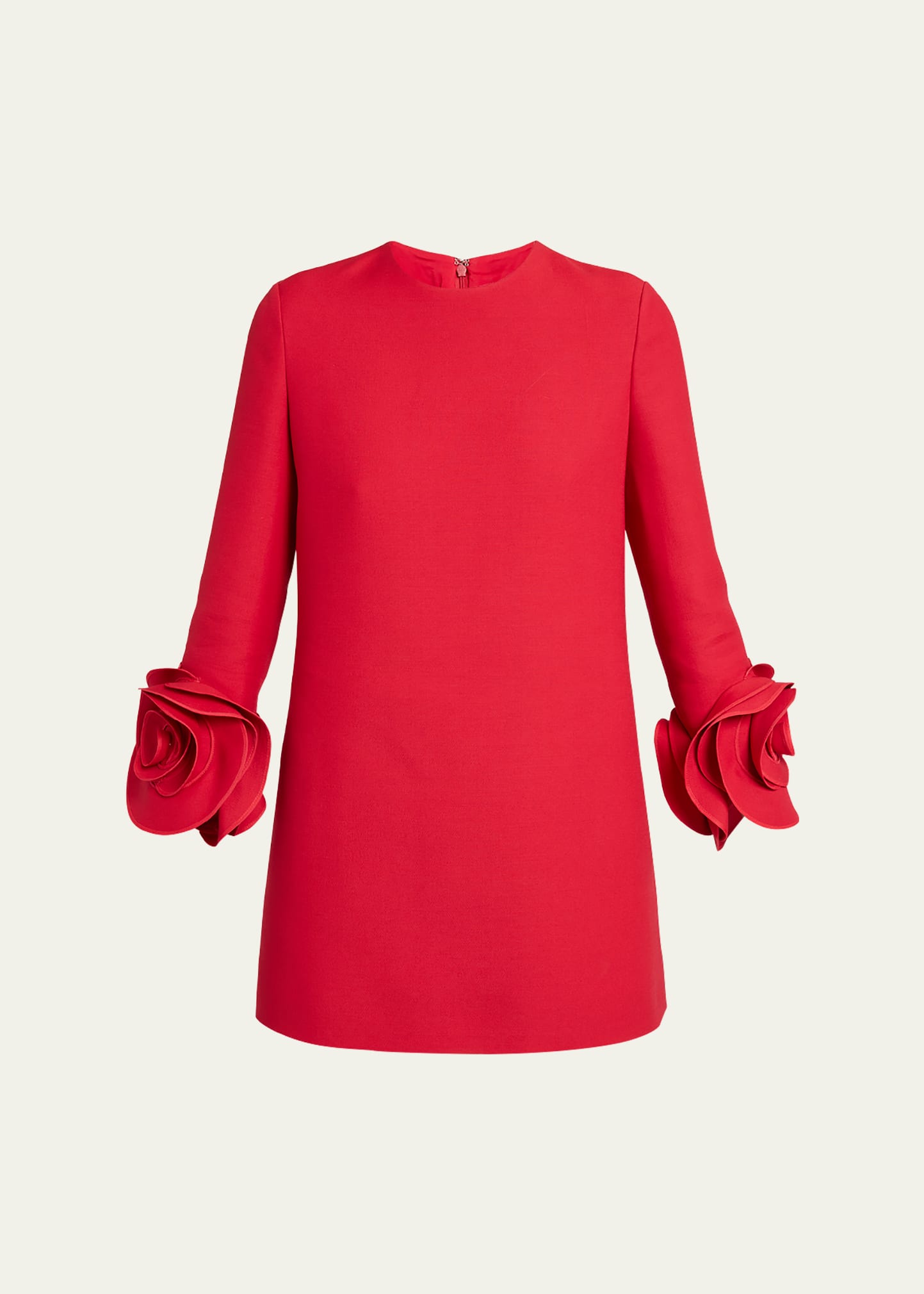 Shop Valentino Rosette Cuff Wool-silk Mini Dress In Red
