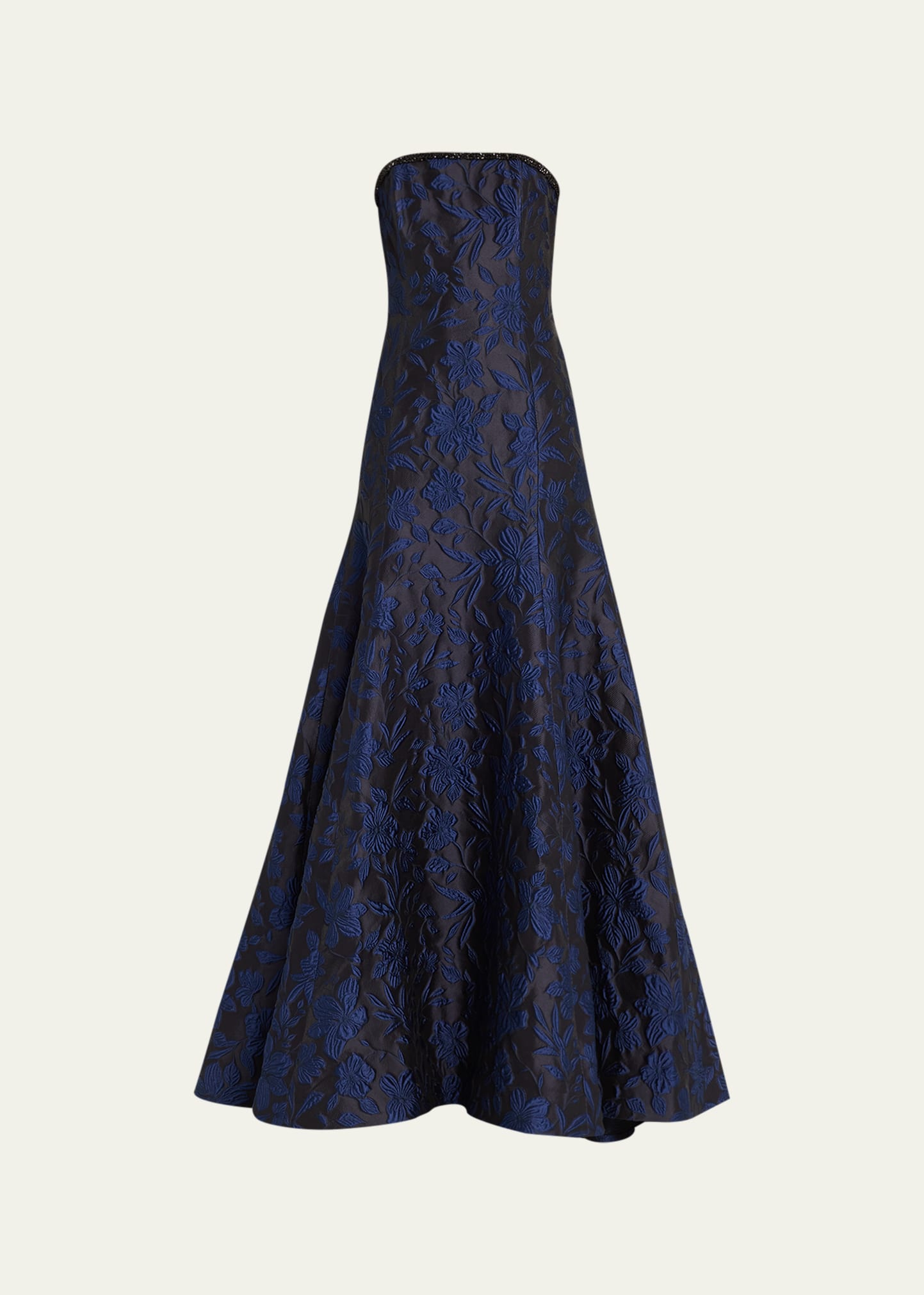Blue Jacquard Gown with Embroidered Detail