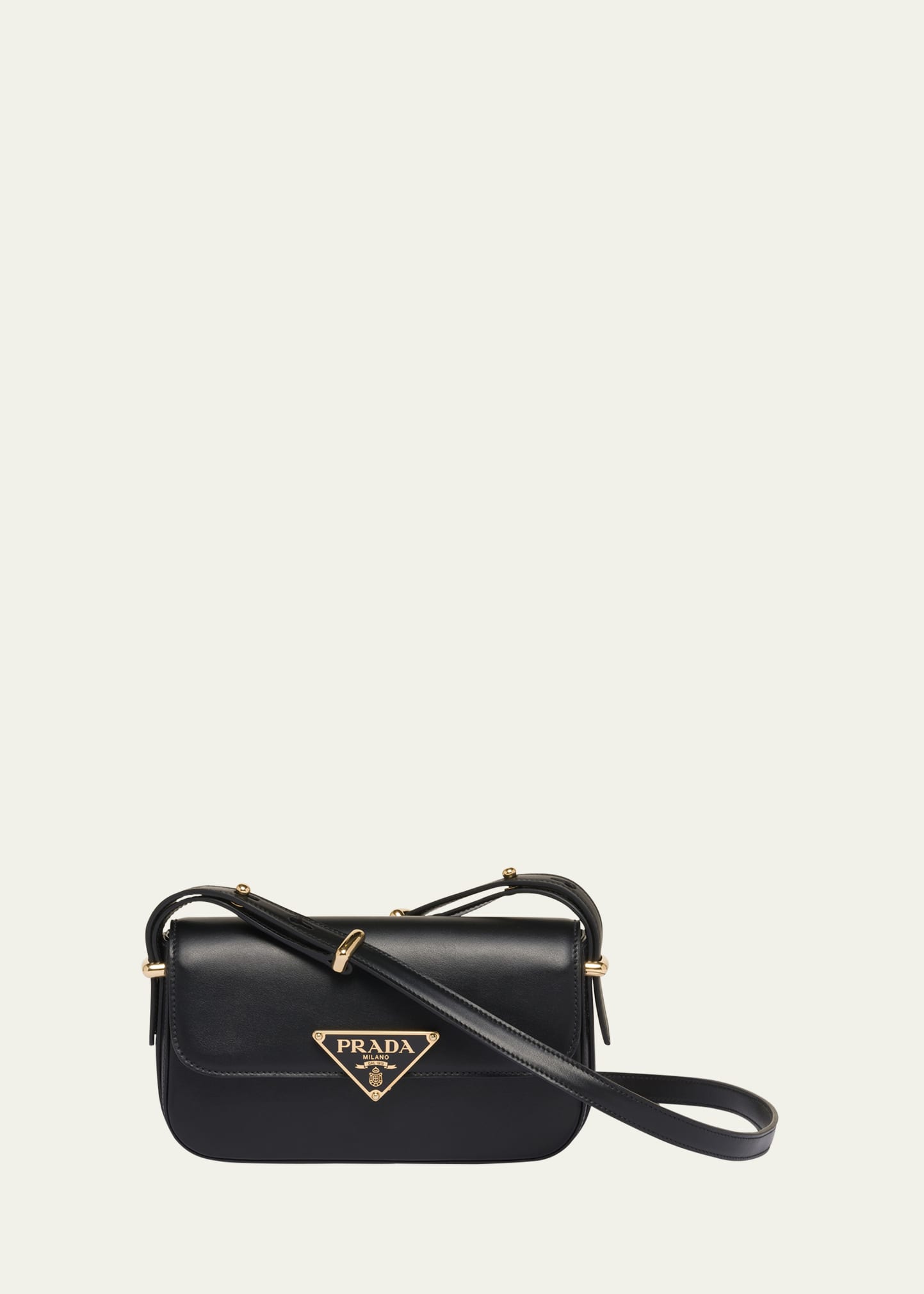 Prada Triangle Flap Leather Shoulder Bag In F0002 Nero