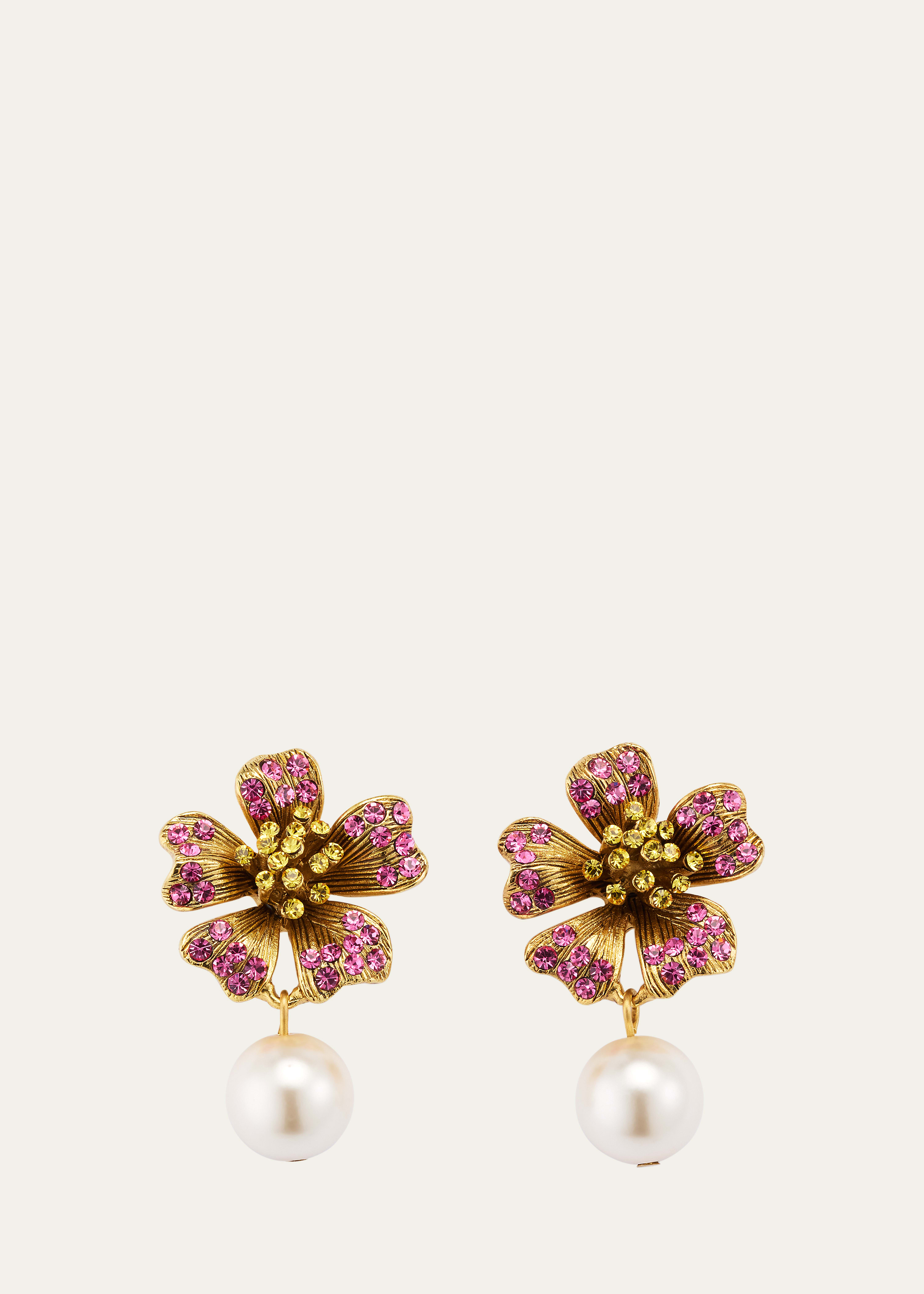 Oscar De La Renta Dotted Pearl Flower Earrings In Rose Multi