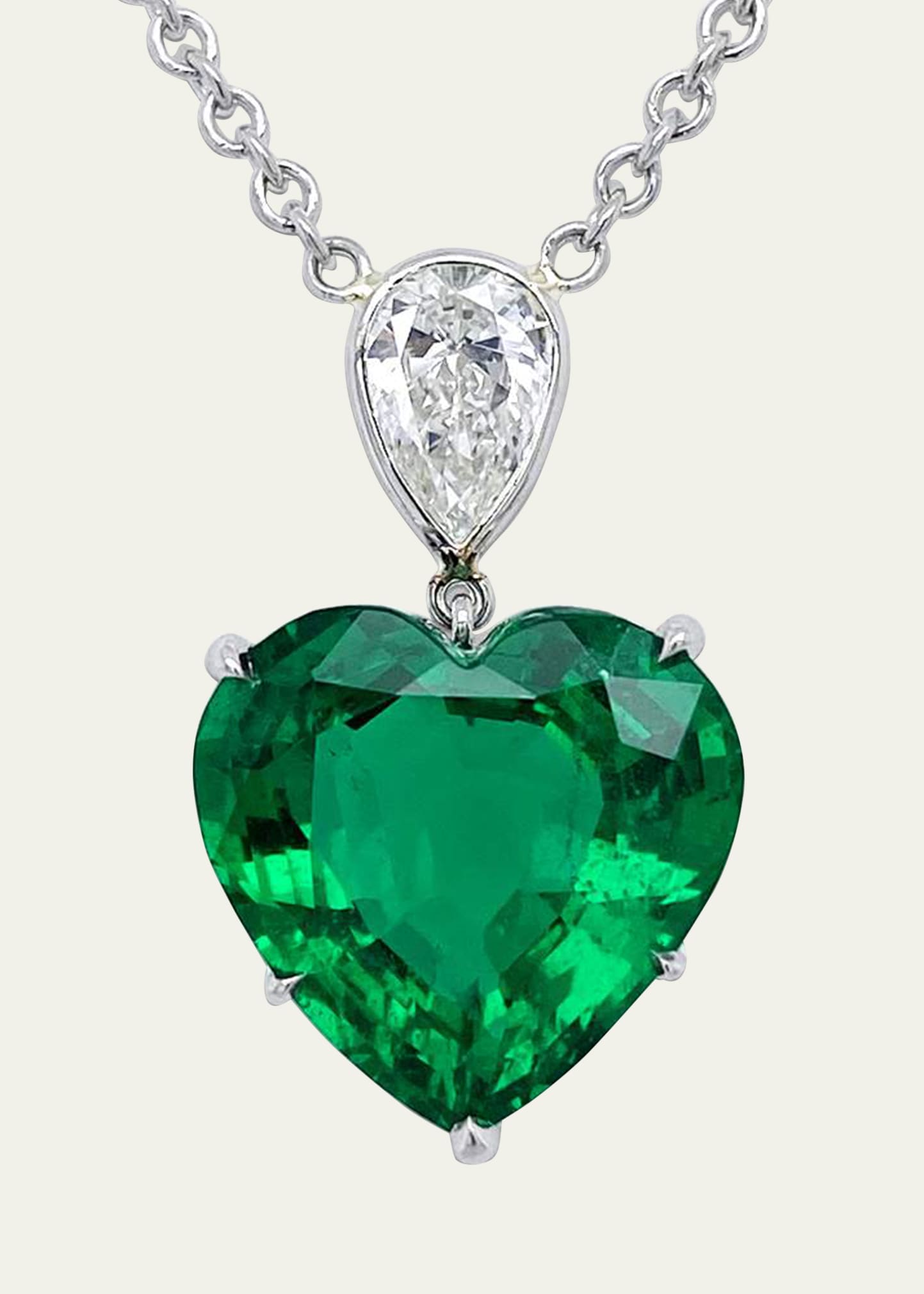 Bayco Platinum Heart Pendant Necklace With Emerald And Diamond In Green