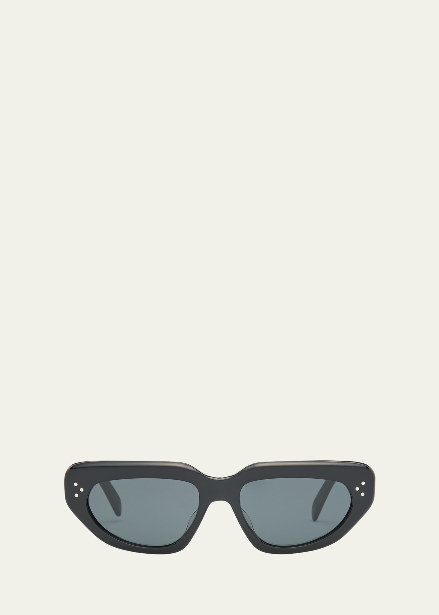 Celine Men's 3-dot Acetate Cat-eye Sunglasses In Shiny Black/smoke