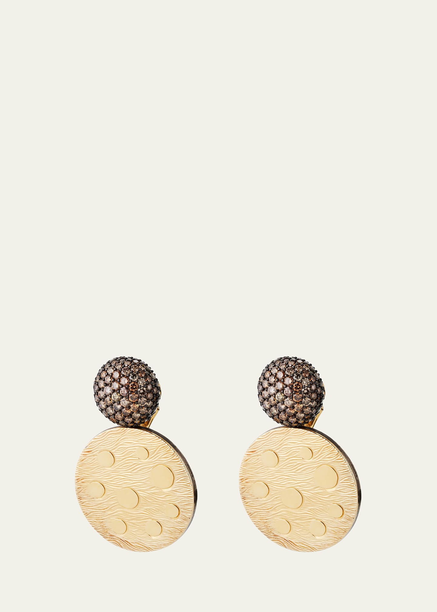 Vram Yellow Gold And Silver Tau Disco Earrings With Brown Diamonds