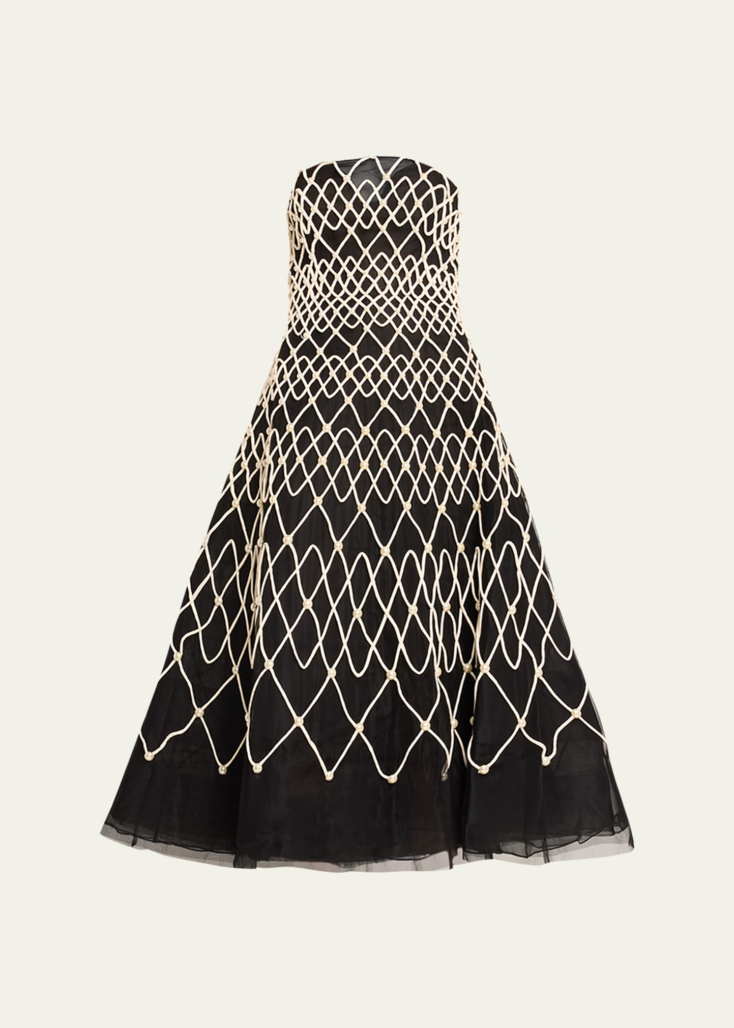 Shop Carolina Herrera Embroidered Strapless Midi Dress In Blackpearl