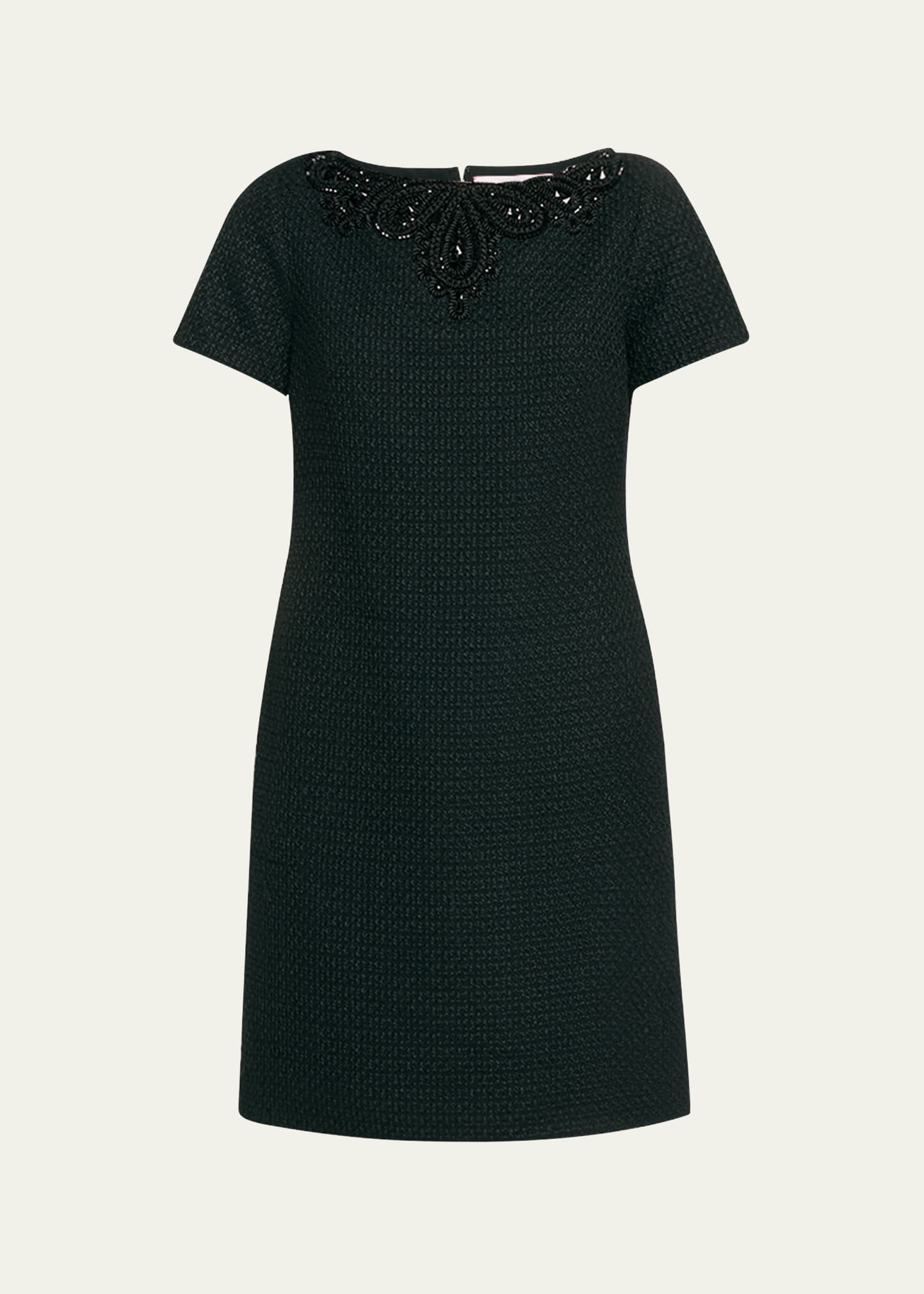 Shop Carolina Herrera Embroidered Mini Shift Dress In Black