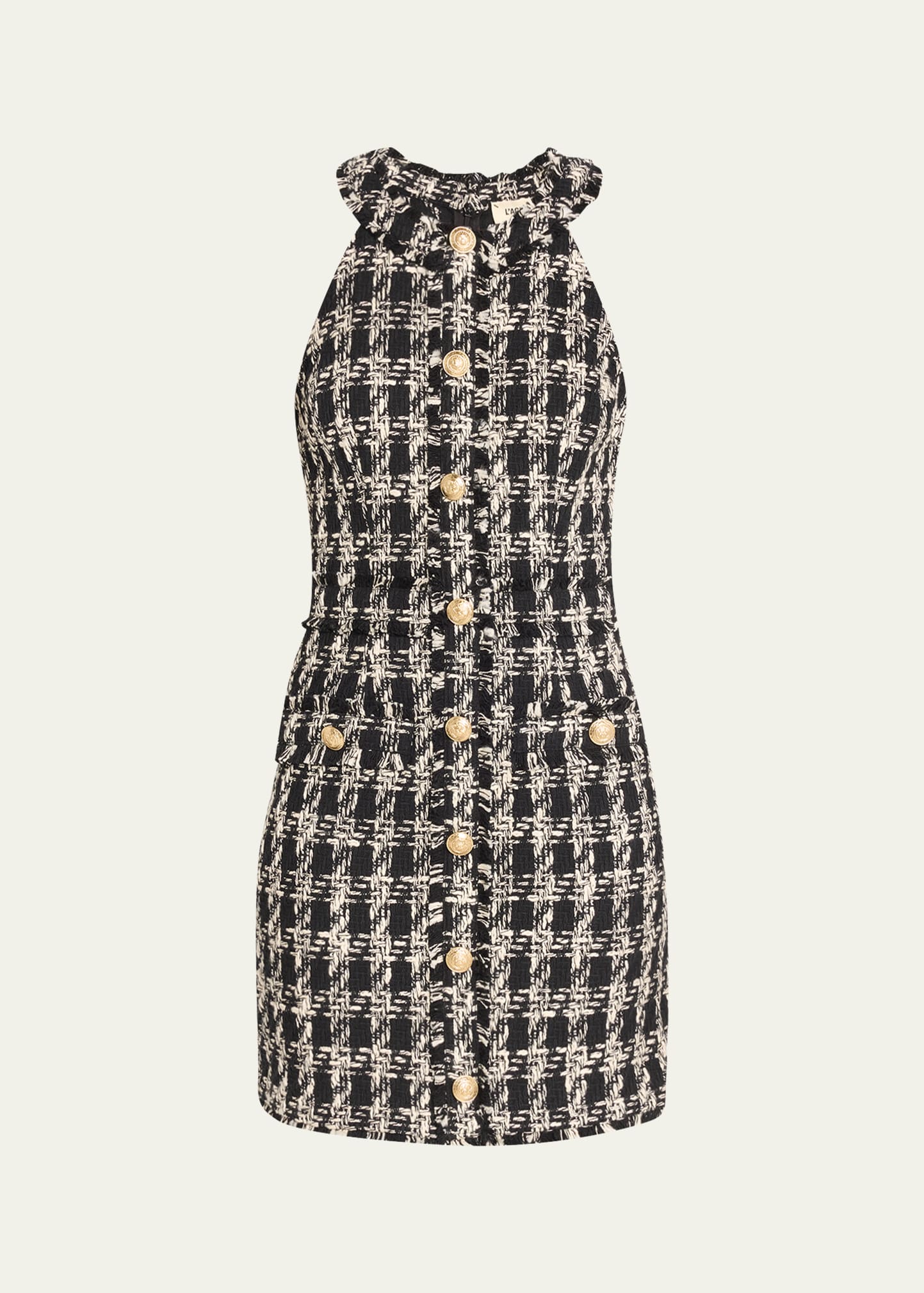 Jade Button-Front Tweed Mini Dress