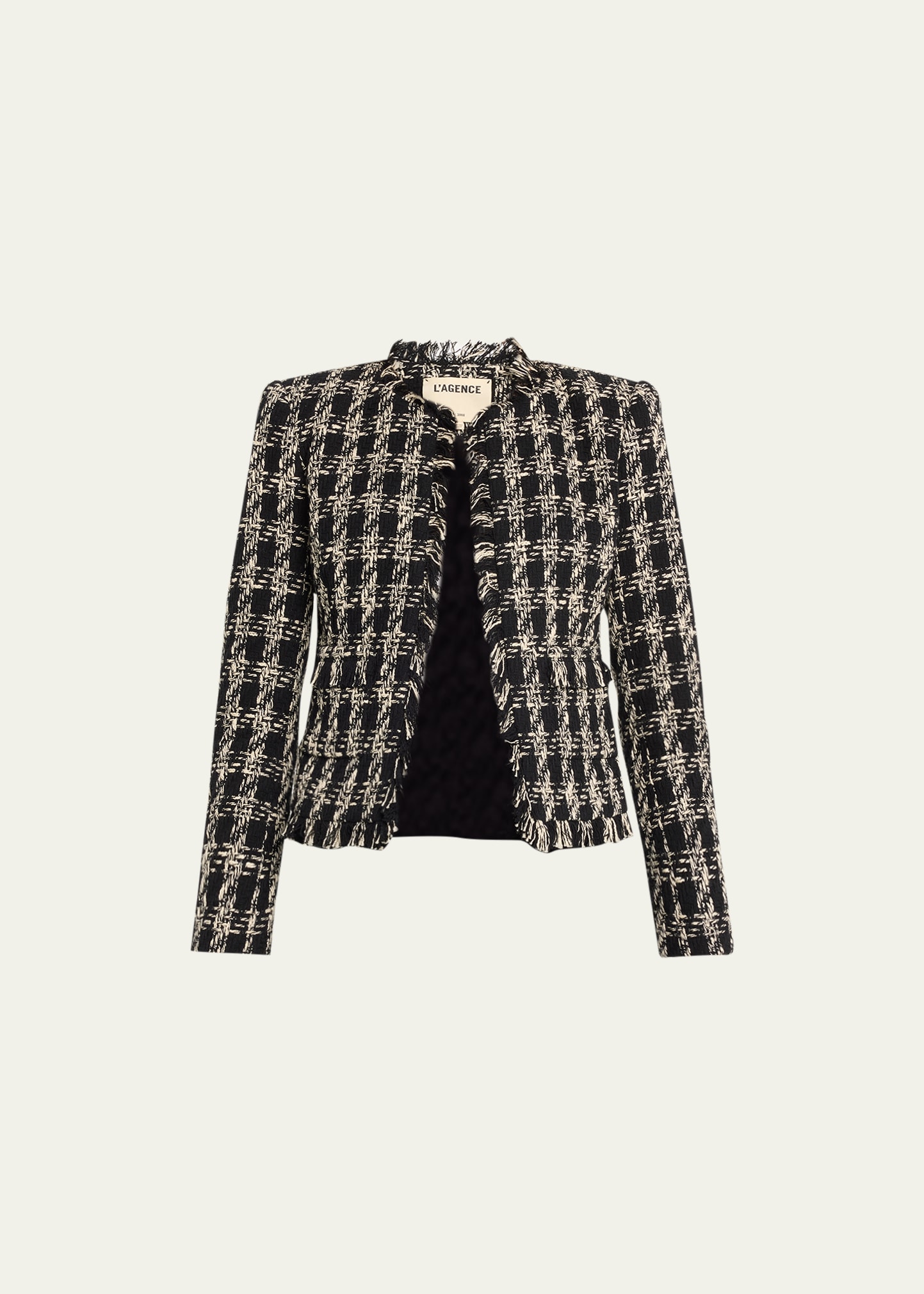 L Agence Angelina Tweed Jacket In Blk/ivory Plaid T