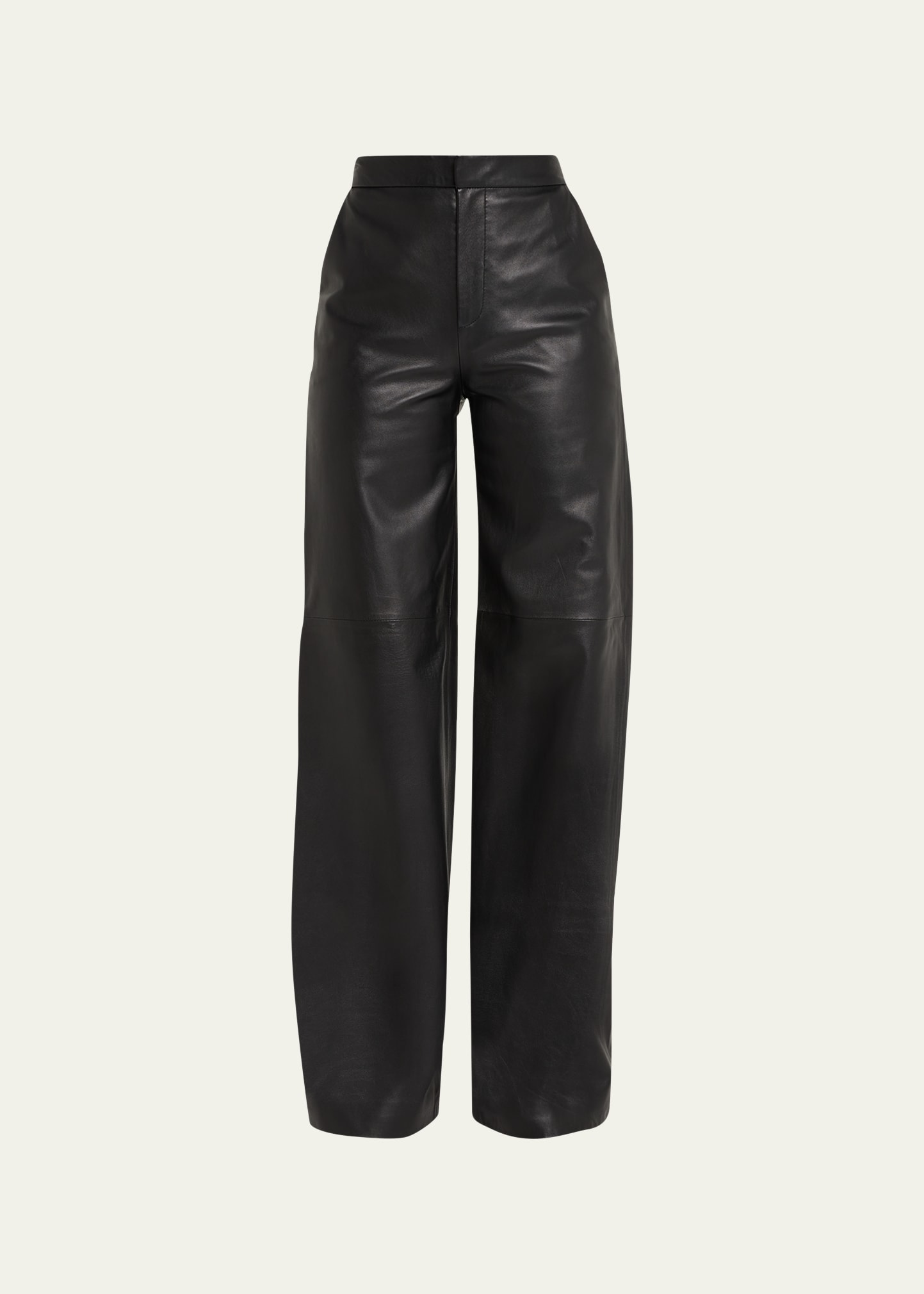 Shop L Agence Livvy Mid-rise Straight-leg Leather Trousers In Black