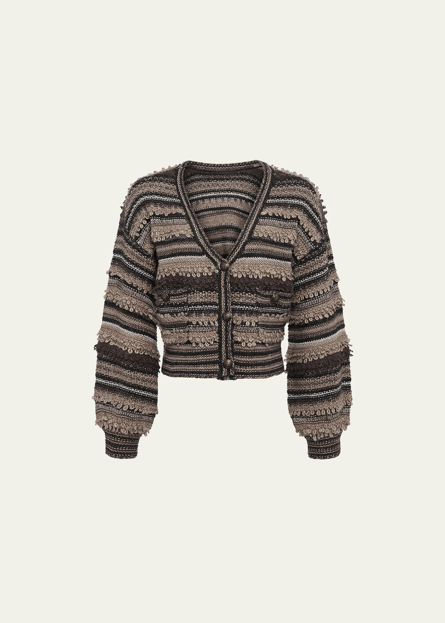 L Agence Harriet Blouson-sleeve Cardigan In Brown Multi