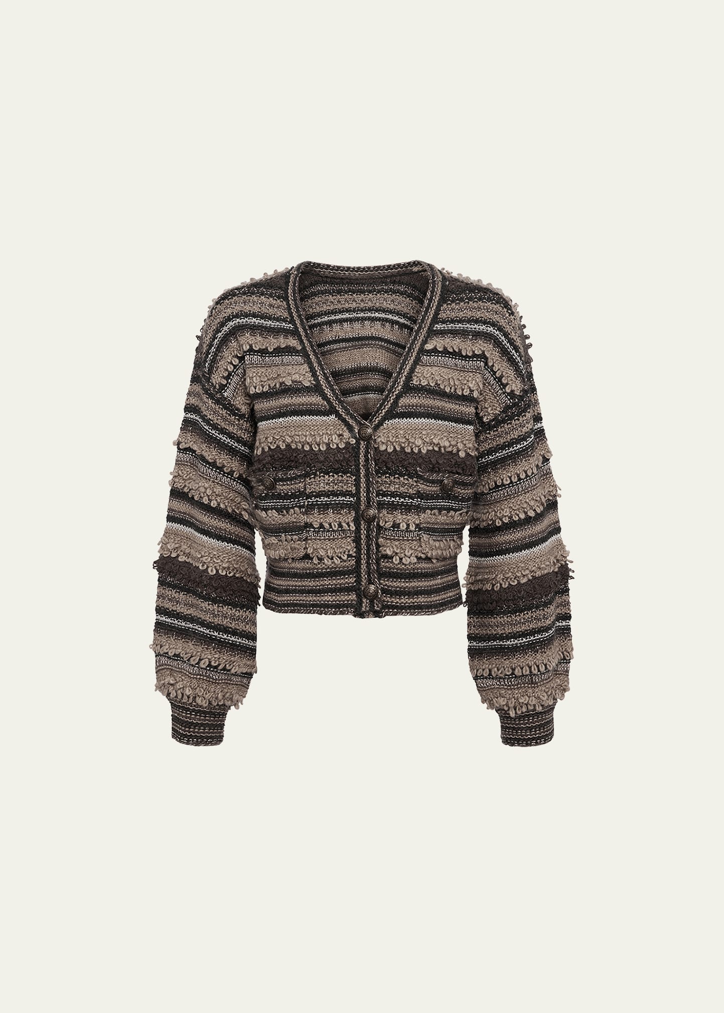 Shop L Agence Harriet Blouson-sleeve Cardigan In Brown Multi