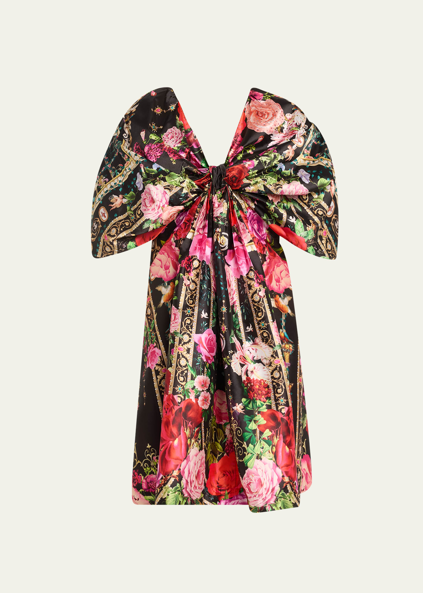 Shop Camilla Floral-print Taffeta Bow Mini Dress In Reservation For L