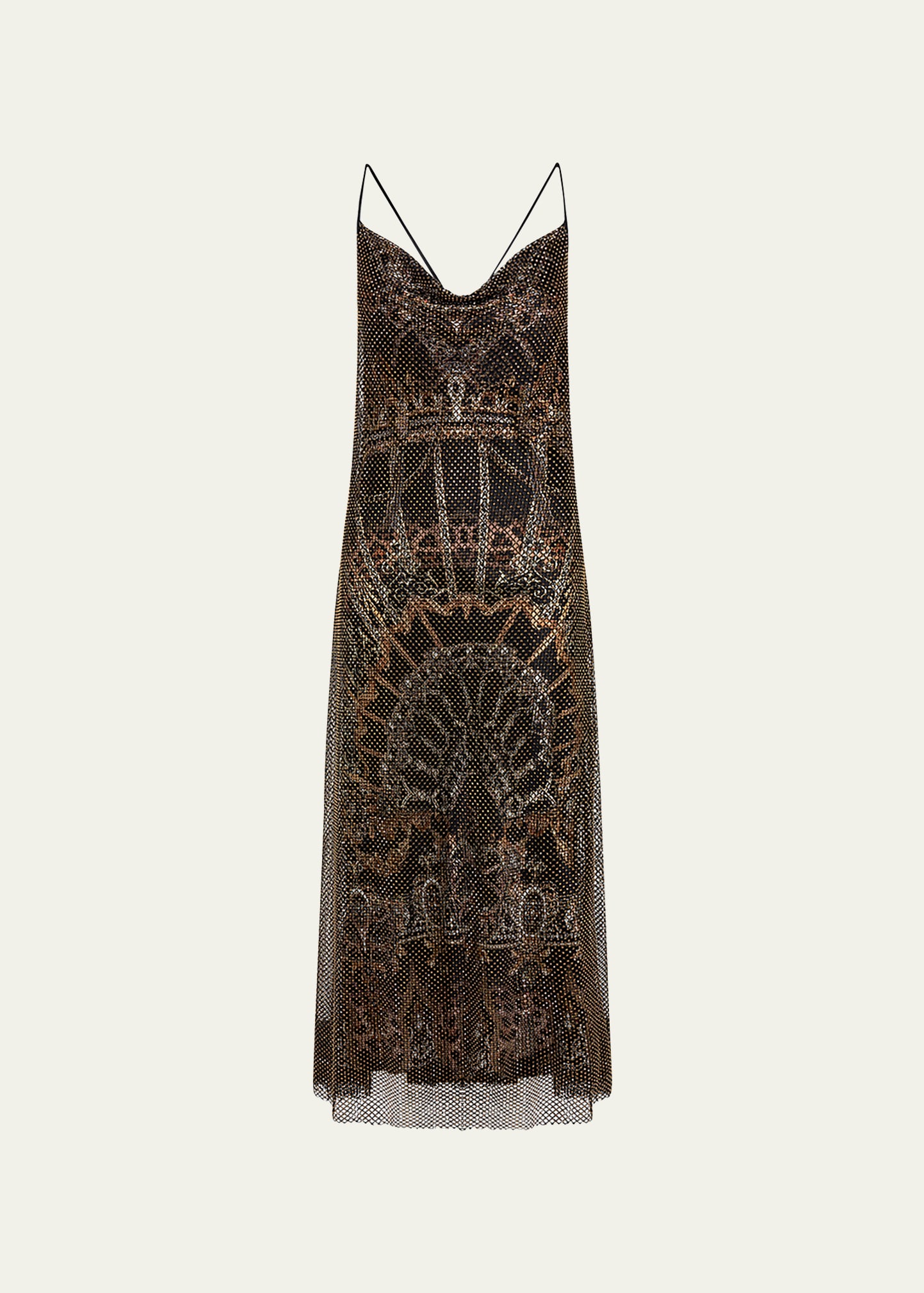 Camilla Long Bias Halter Dress With Crystal Mesh In Masked Moonlight