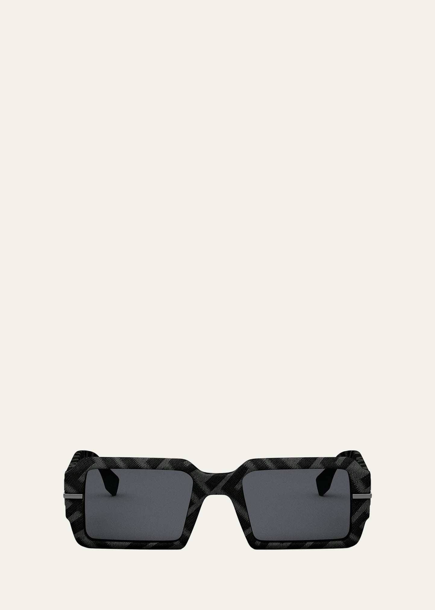 Fendi Men's Graphy Ff Fabric Rectangle Sunglasses In Black Smoke
