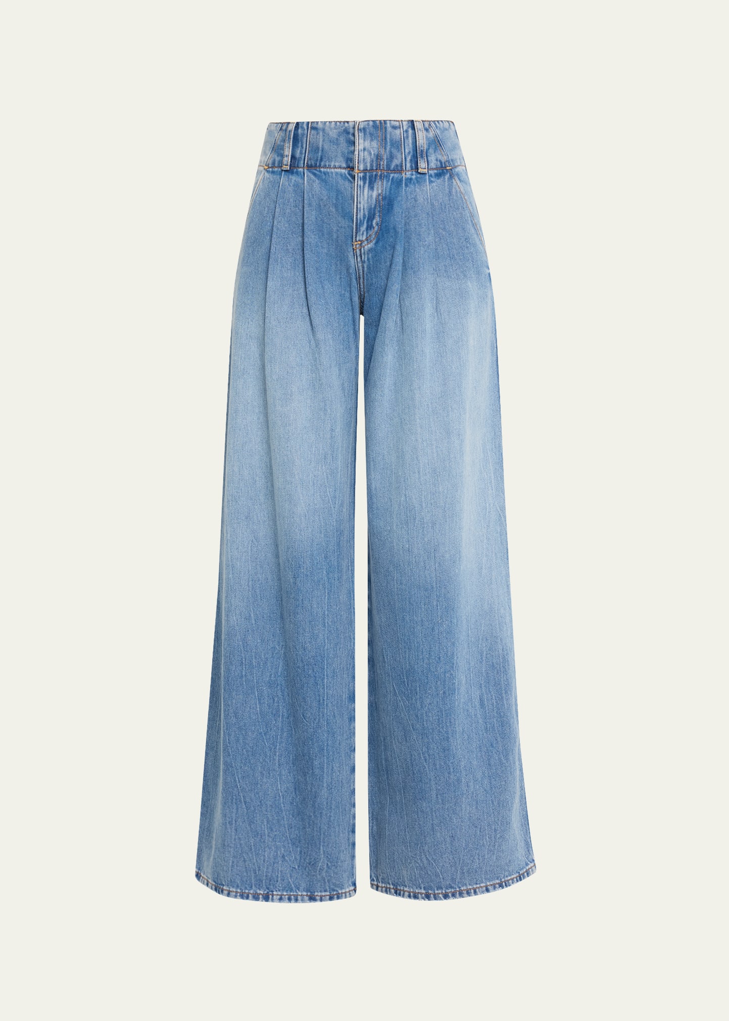 ALICE AND OLIVIA ANDERS LOW-RISE WIDE-LEG DOUBLE-PLEATED JEANS