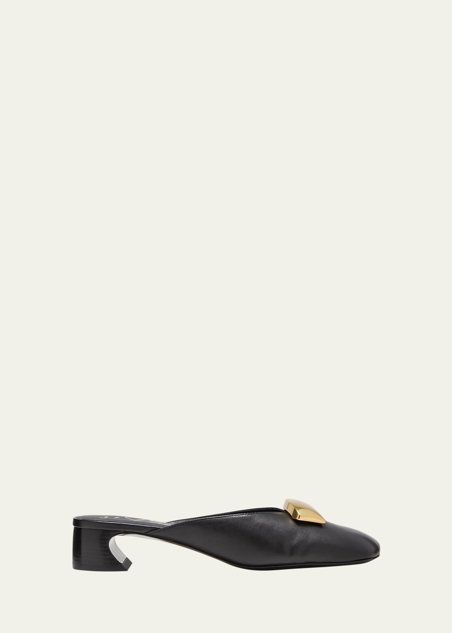 Leather Ornament Comma-Heel Mules