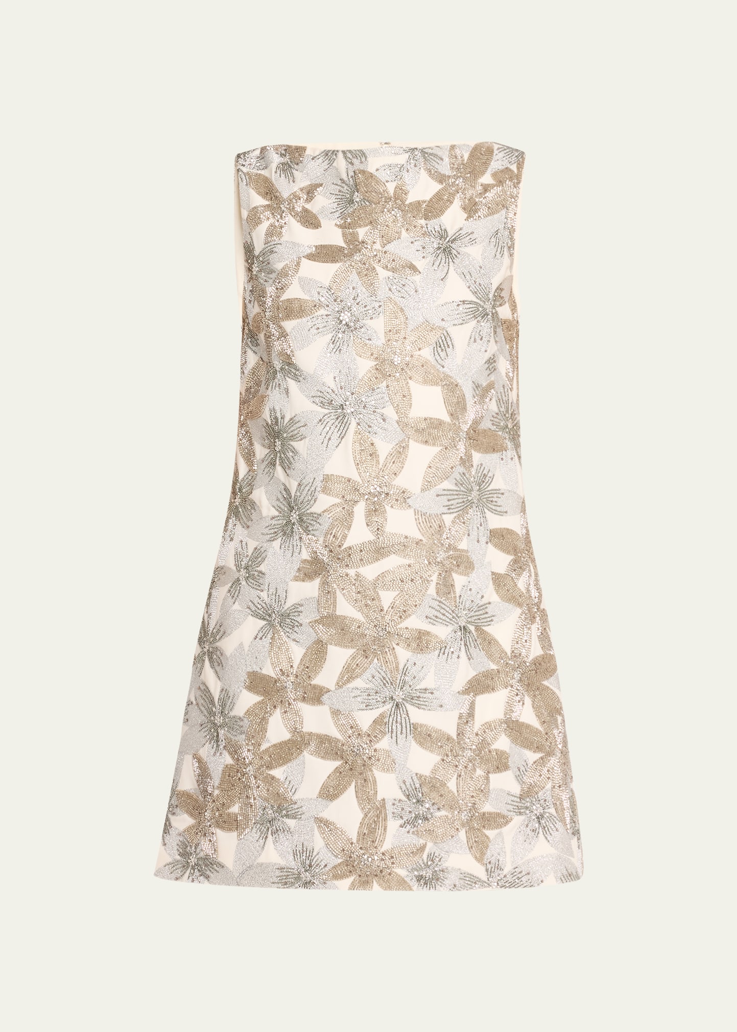 Valentino Sequined Abstract Floral Mini Dress In White Silver