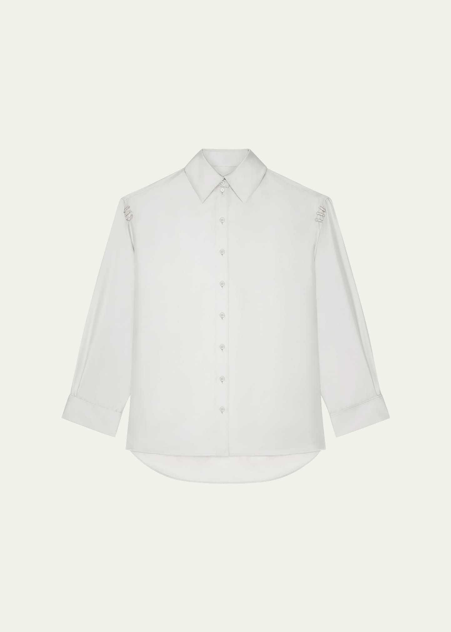 Givenchy Silk Button Down Blouse With Crystal Rings In Pearl Grey