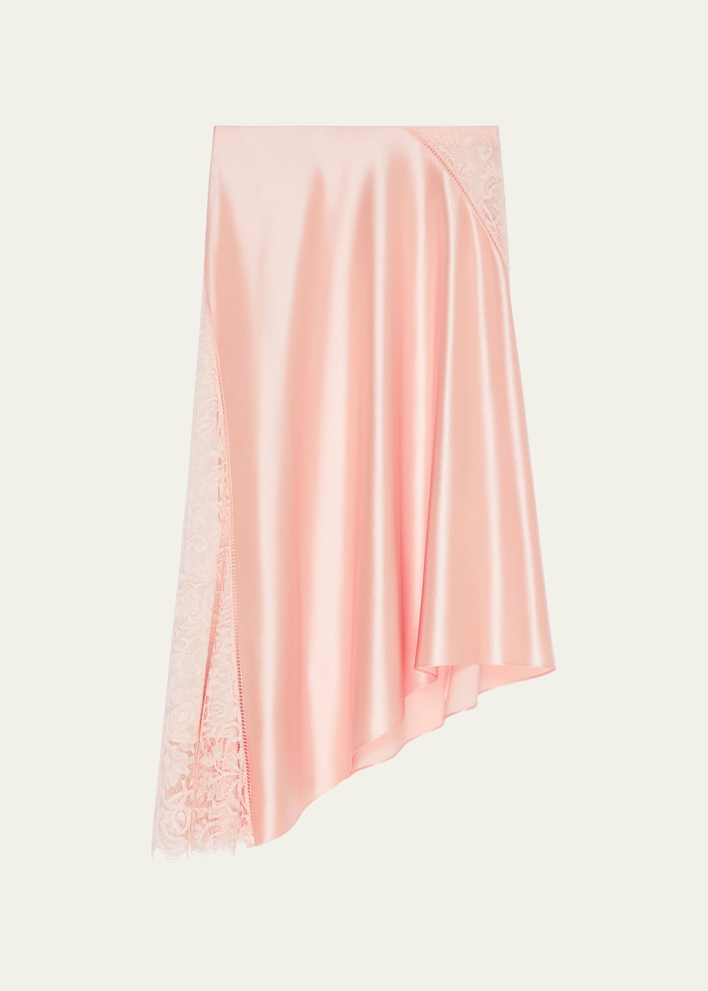 Givenchy Lace Insert Asymmetric Silk Midi Skirt In Blush Pink