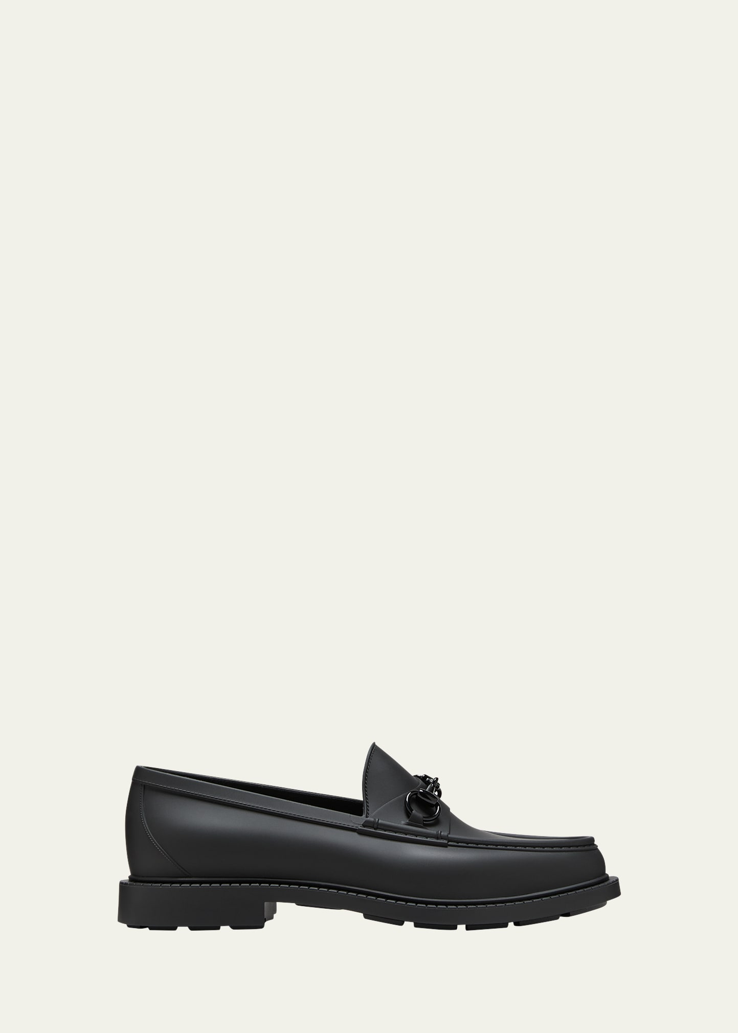 Shop Gucci Men's New Dark Rubber Bit Loafers In Black