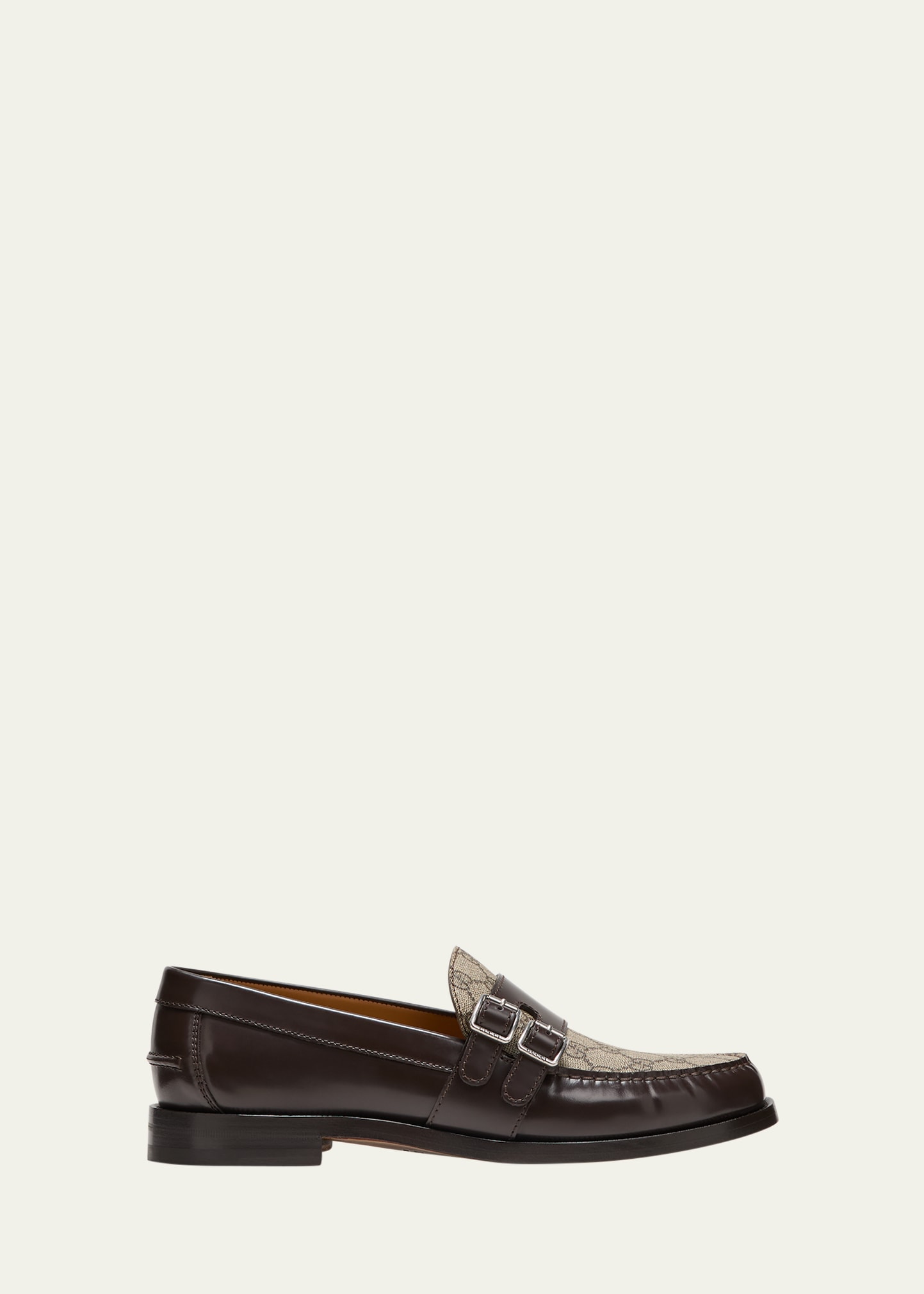 Gucci Men's Kaveh Canvas And Leather Double-monk Loafers In Cocoa