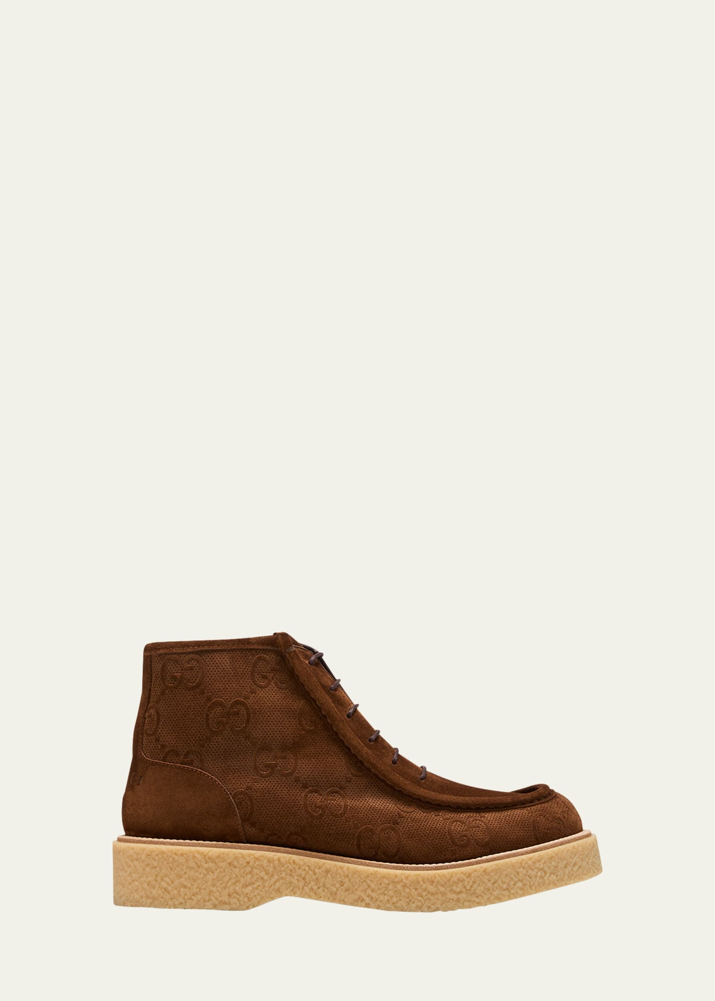 Gucci Gg-canvas Lace-up Ankle Boot In Mahogany