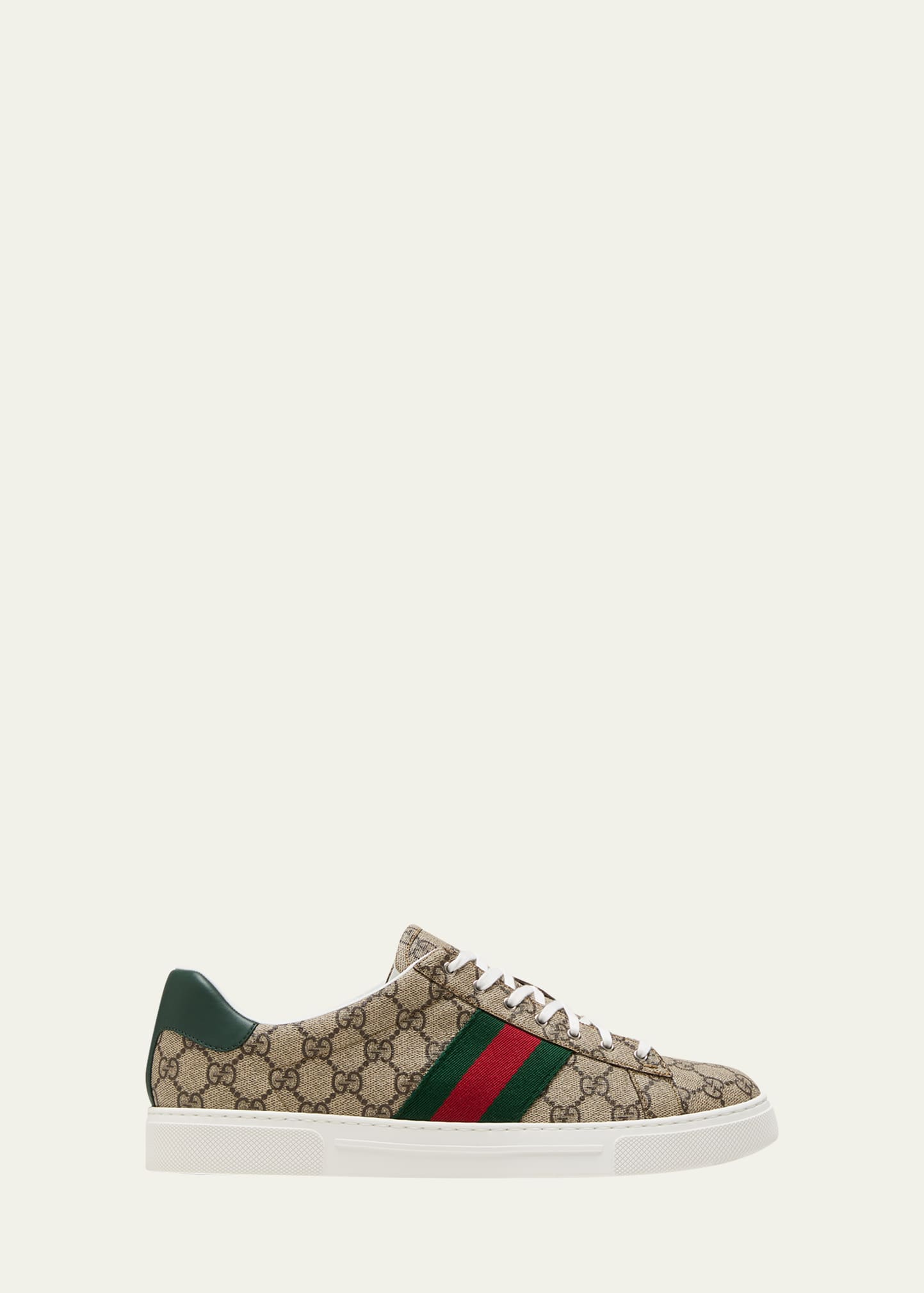 Shop Gucci Men's  Ace Low-top Sneakers With Web In Beige