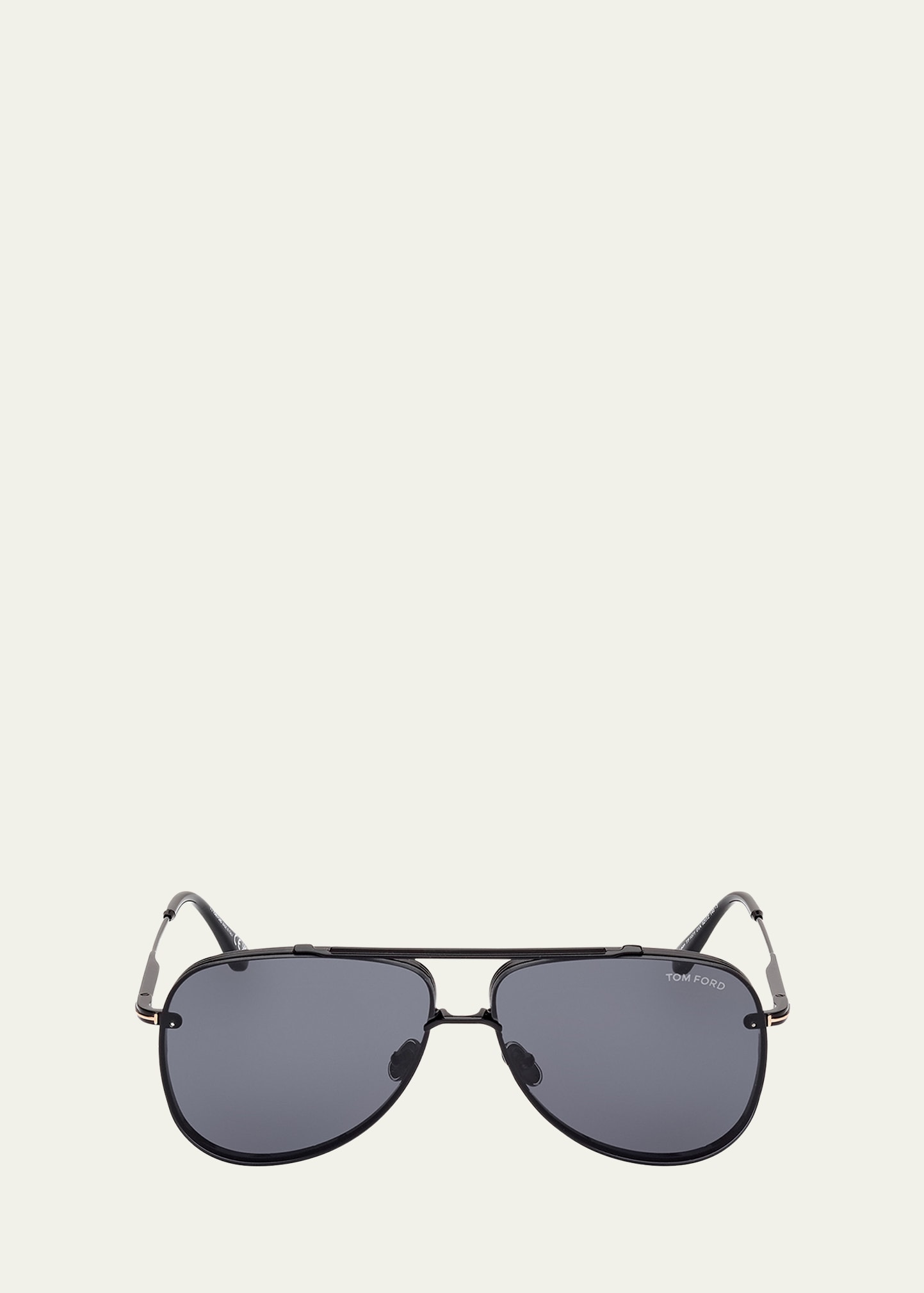 Tom Ford Men's Leon Metal Aviator Sunglasses In Shiny Black