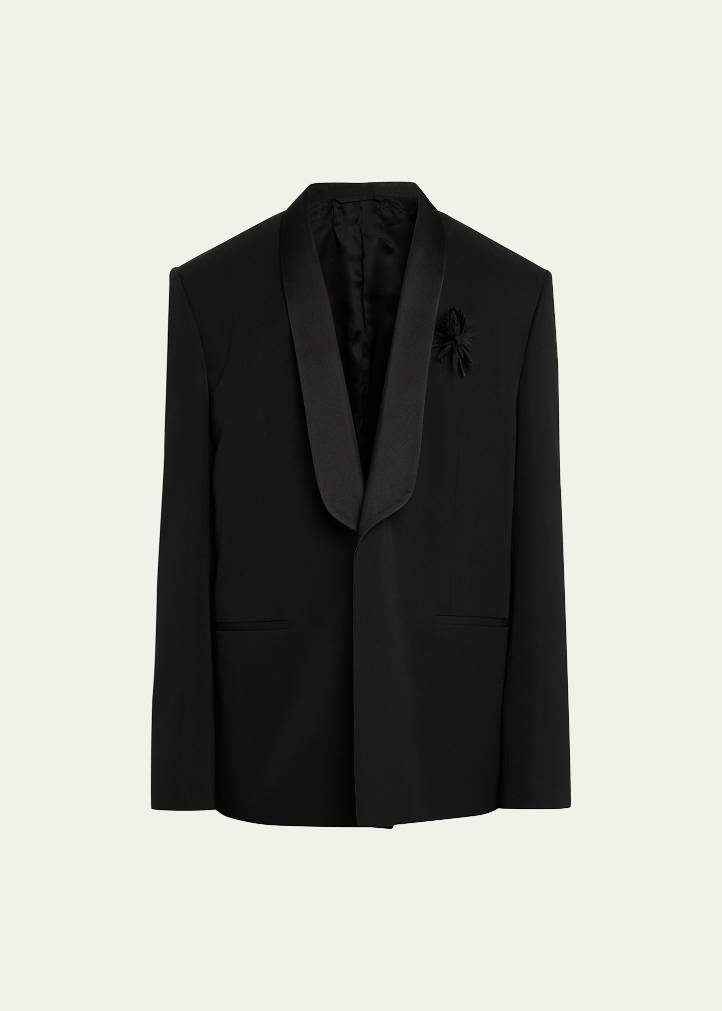 Givenchy Men's Shawl-collar Dinner Jacket With Thistle Attachment In Black