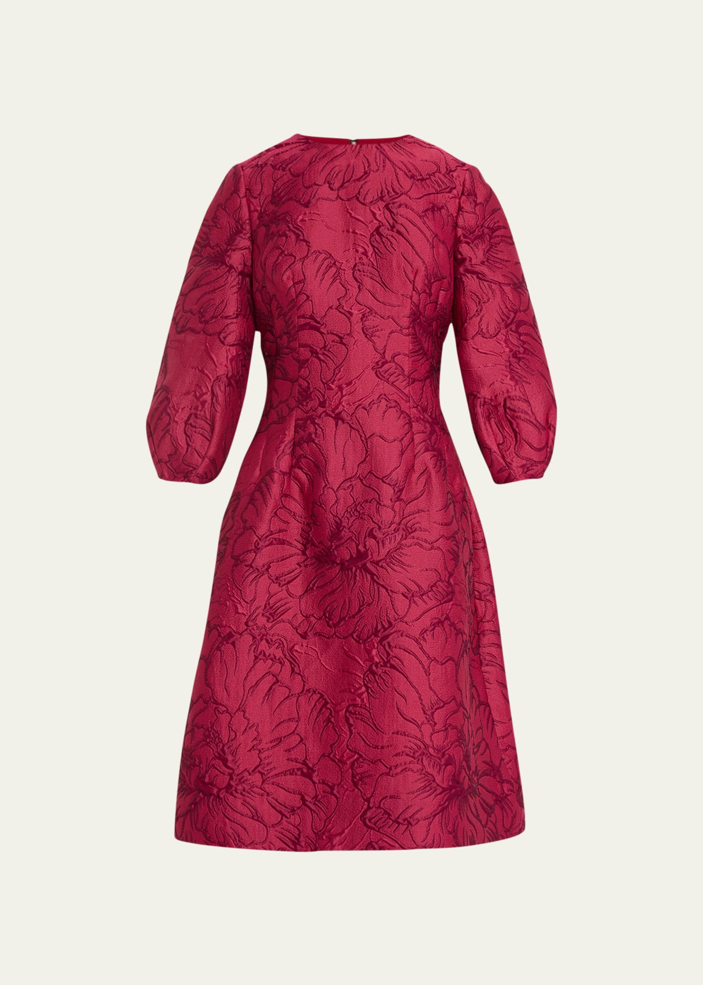 Rickie Freeman For Teri Jon Blouson-sleeve Floral Jacquard Midi Dress In Ruby