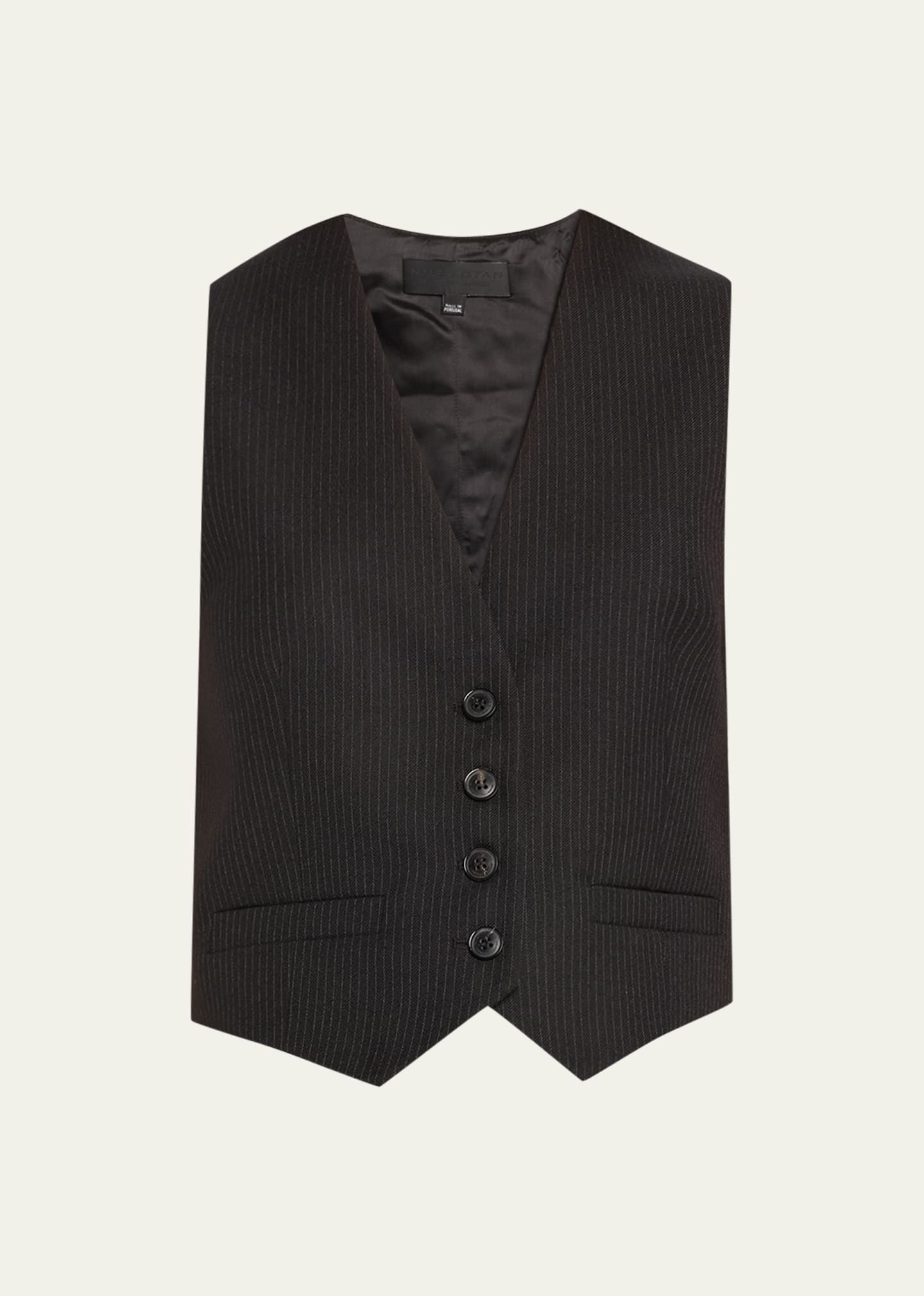 Shop Nili Lotan Ismael Pinstripe Tailored Wool Vest In Black Pinstripe